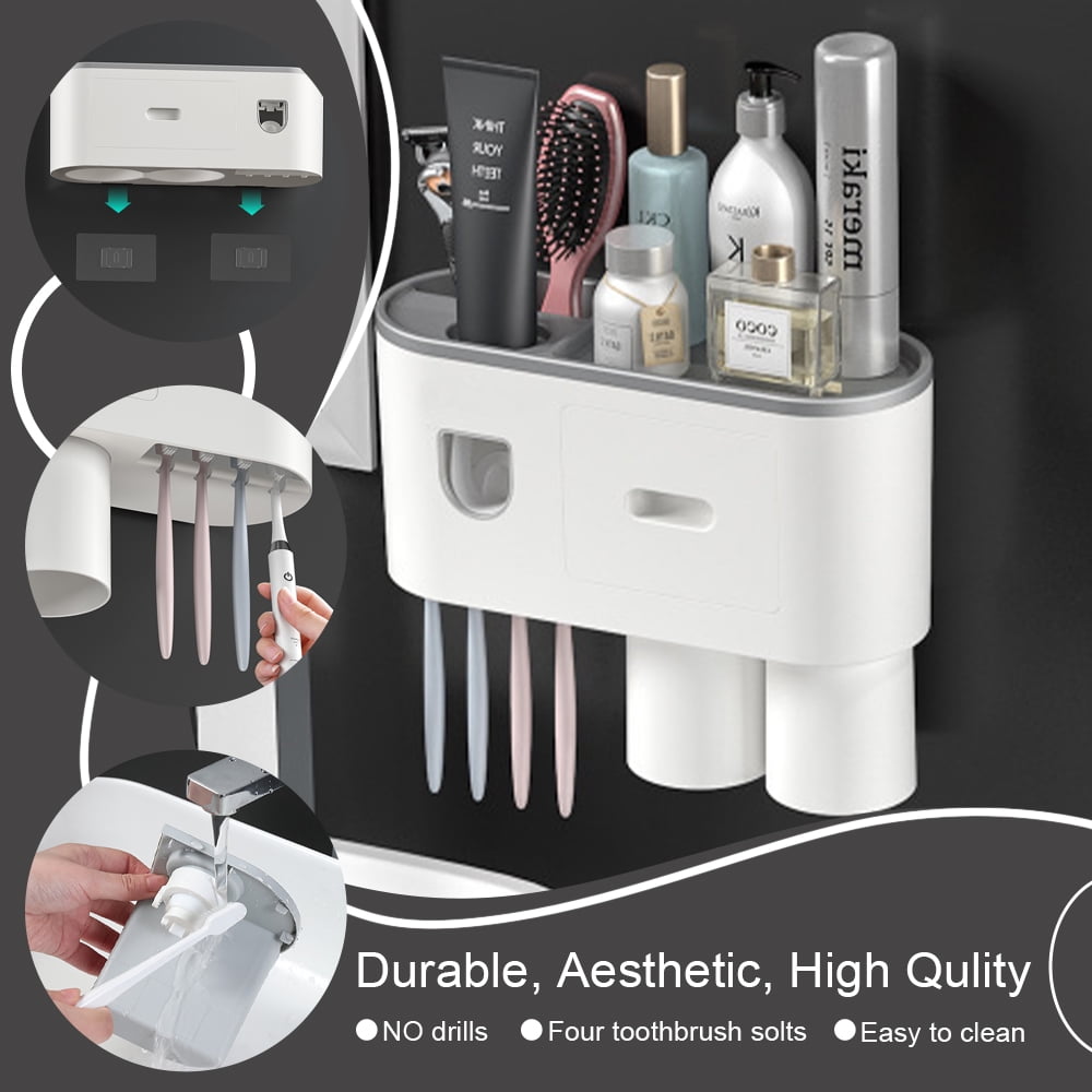 for Bathroom, Toothpaste and Dispenser,Wall Mounted Cup with Brush Sink, Cup, Cosmetic Drawer and Storage Tray White - Image 6