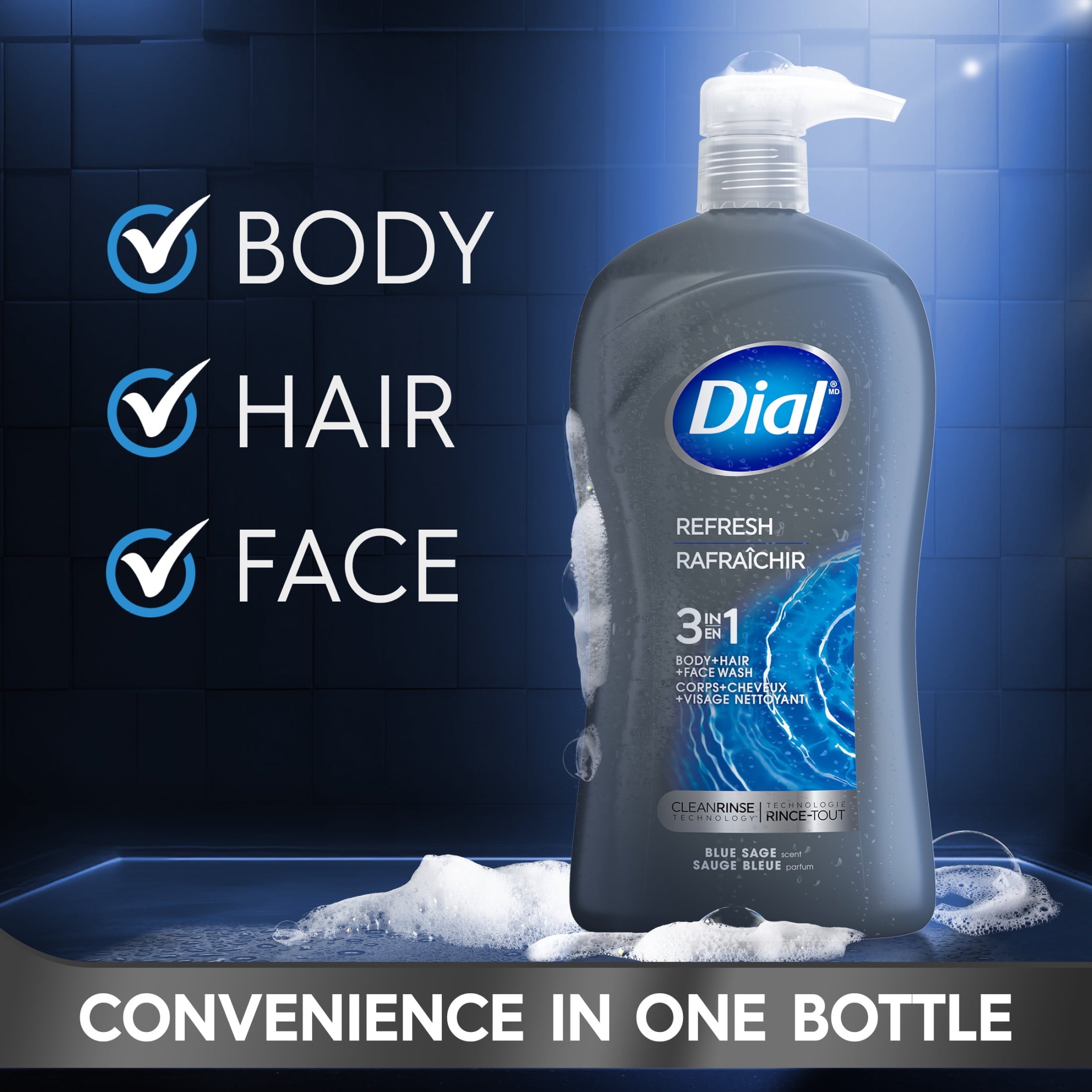 3-in-1 Men's Body Wash for Body, Hair & Face, Blue Sage Scent, 32 fl oz - Image 3