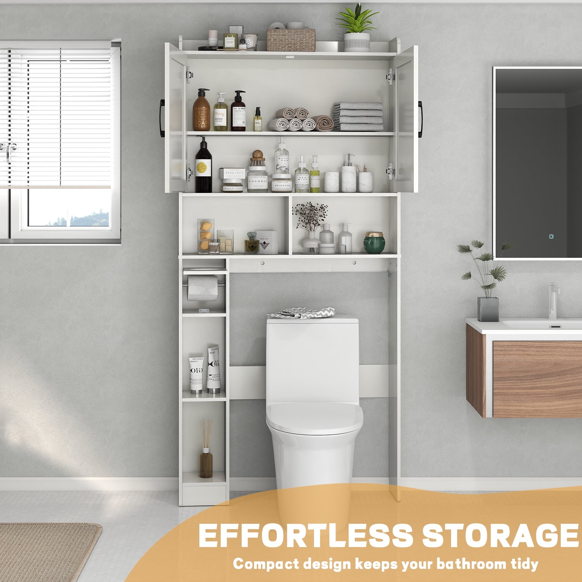 OMOCCUIT Over The Toilet Storage Cabinet with Toilet Paper Holder Stand, Farmhouse Storage Cabinet Over Toilet with Barn Door, Home Space-Sa - Image 6