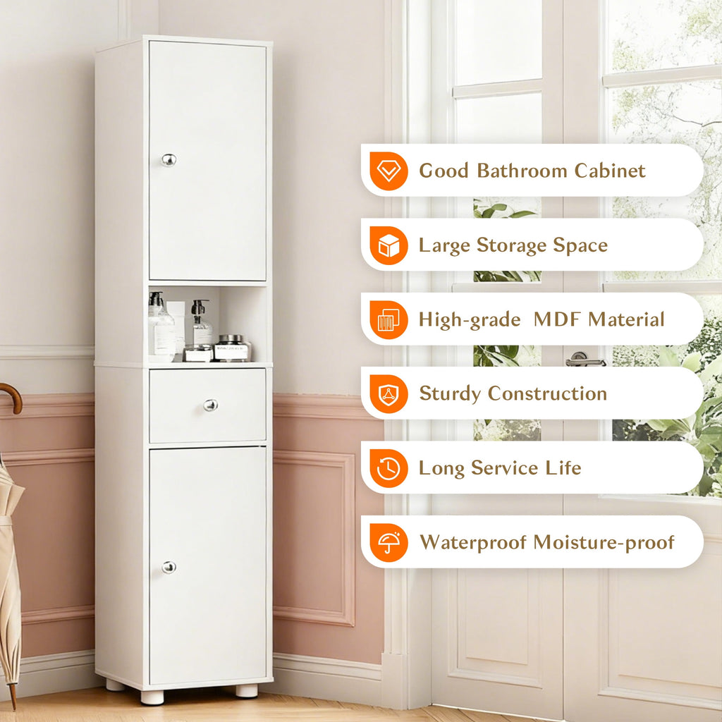Bathroom Cabinet, Narrow Storage Cabinet Freestanding with 2 Doors & Shelves - Image 2