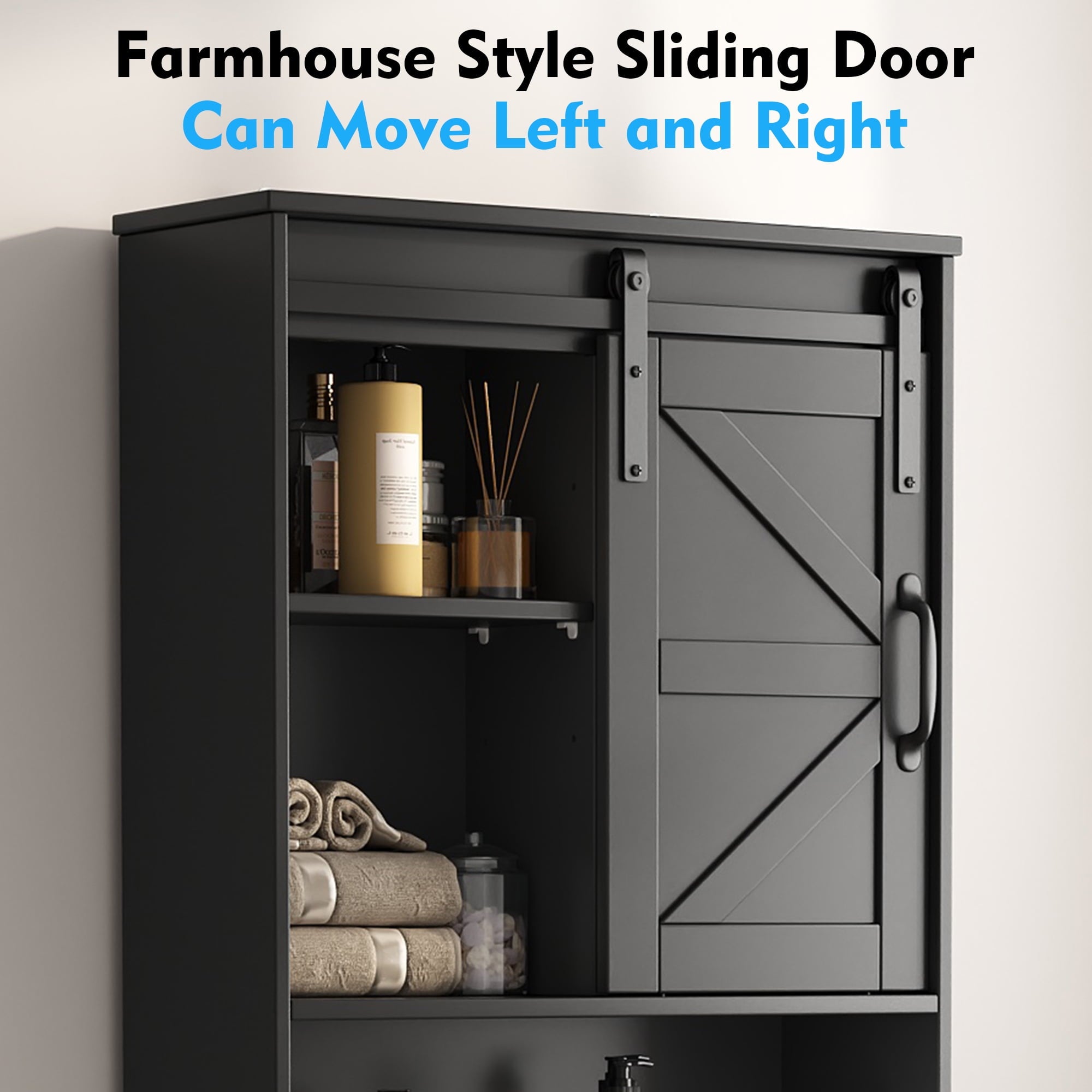 the Toilet Storage Cabinet, Rustic Storage Cabinet Toilet with Sliding Barn Door & Adjustable Shelves, Farmhouse Spac... - Image 5