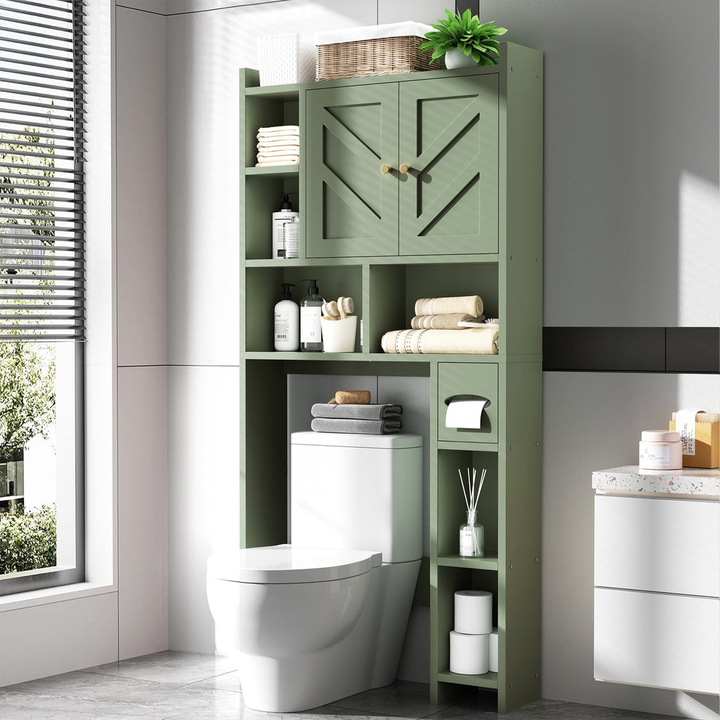 Walsunny Over the Toilet Storage Cabinets with Doors Side Shelves Toilet Paper Holder Stand Organizer Shelf Rack Space Saver above behind To - Image 5