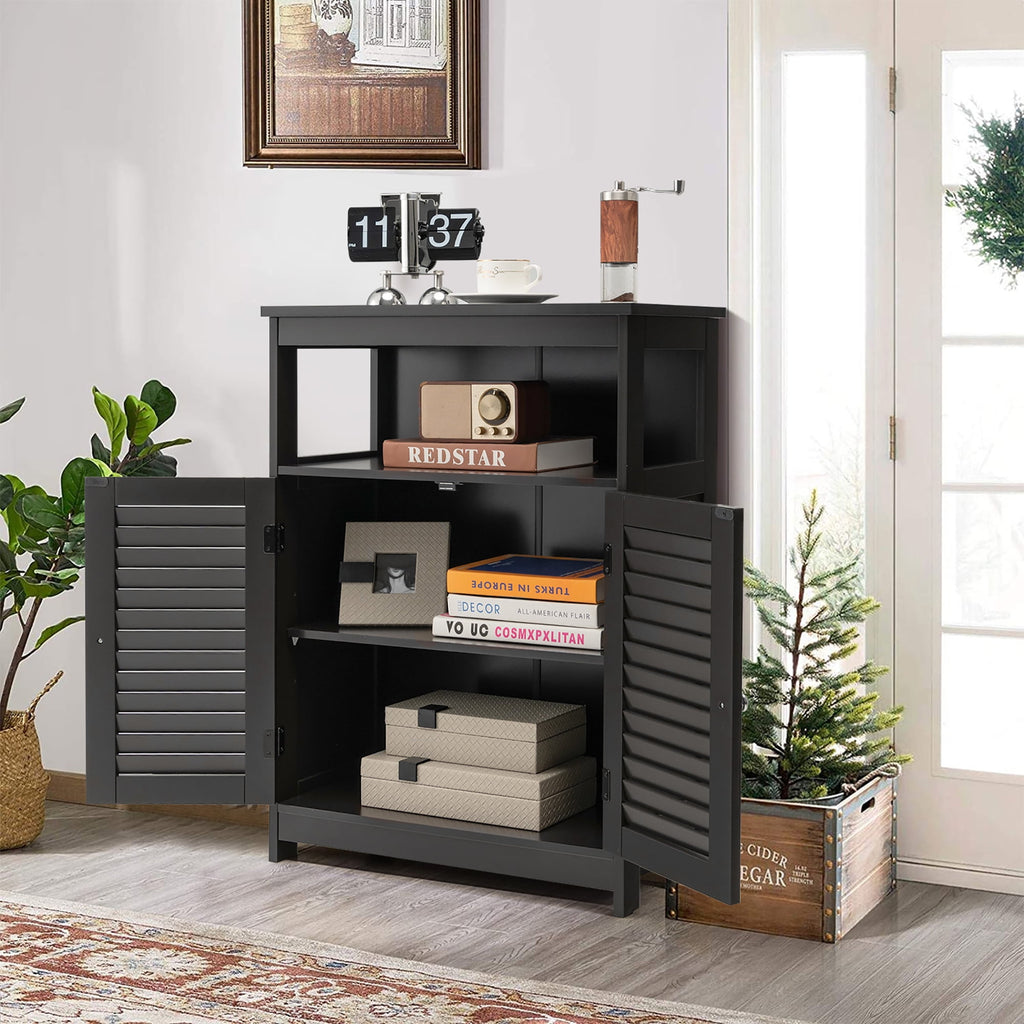 Bathroom Storage Wood Floor Cabinet with Double Shutter Door Black - Image 5