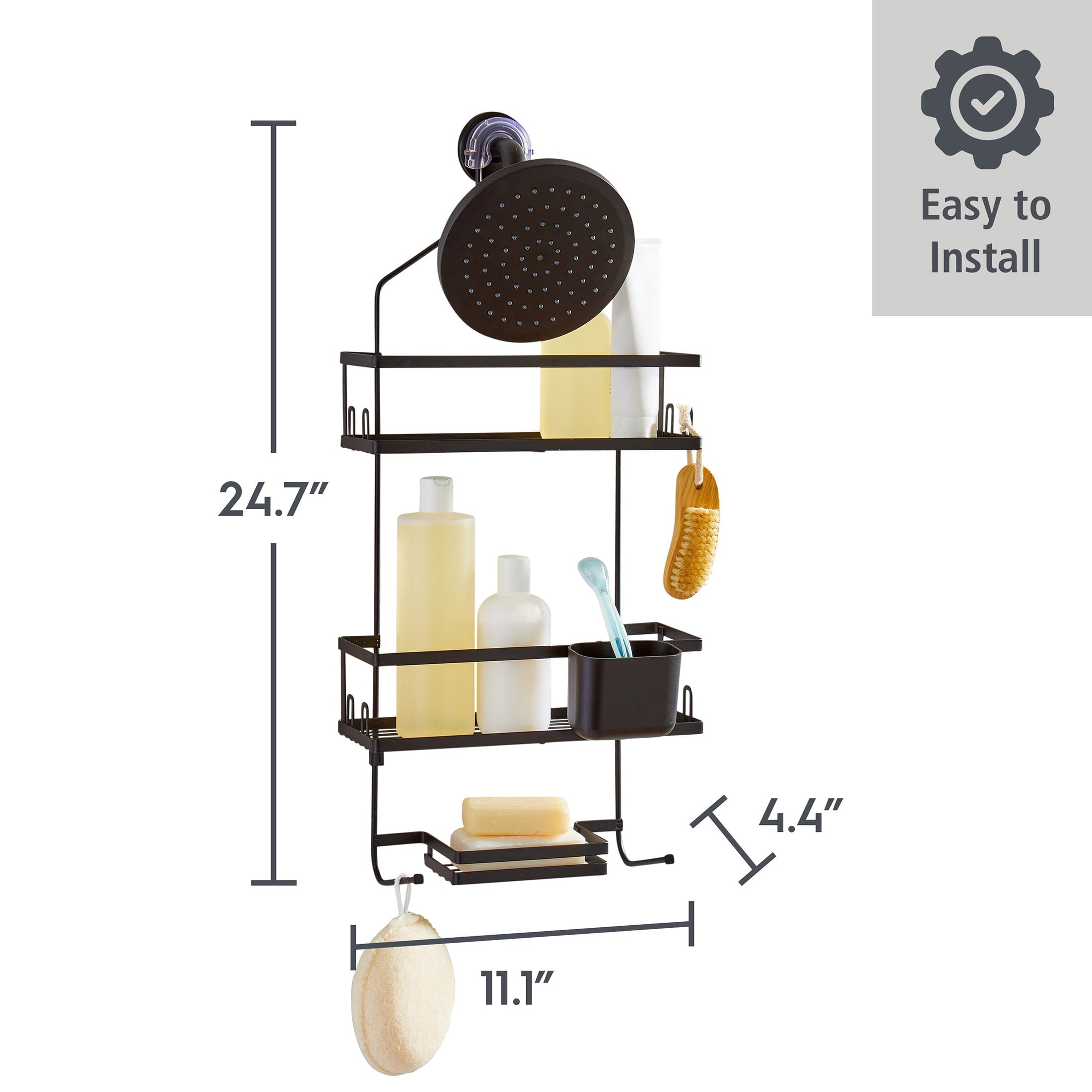 Better Homes & Gardens Matte Black Hanging Shower Caddy with Lock-Top and Soap Tray - Image 4