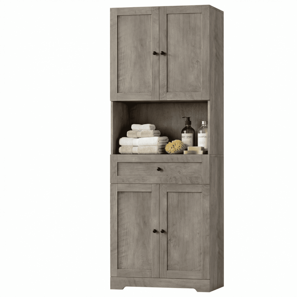 Homfa 67.5" Tall Farmhouse Bathroom Storage Cabinet with Drawer, 4 Door Modern Freestanding Storage Cabinet Cupboard, Gray - Image 3