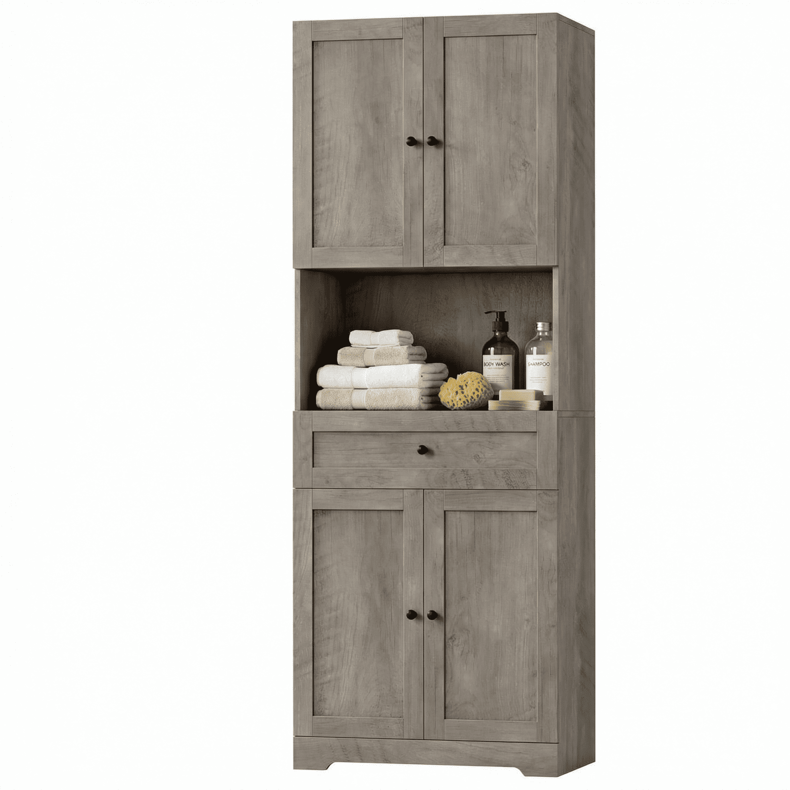 Homfa 67.5" Tall Farmhouse Bathroom Storage Cabinet with Drawer, 4 Door Modern Freestanding Storage Cabinet Cupboard, Gray - Image 3