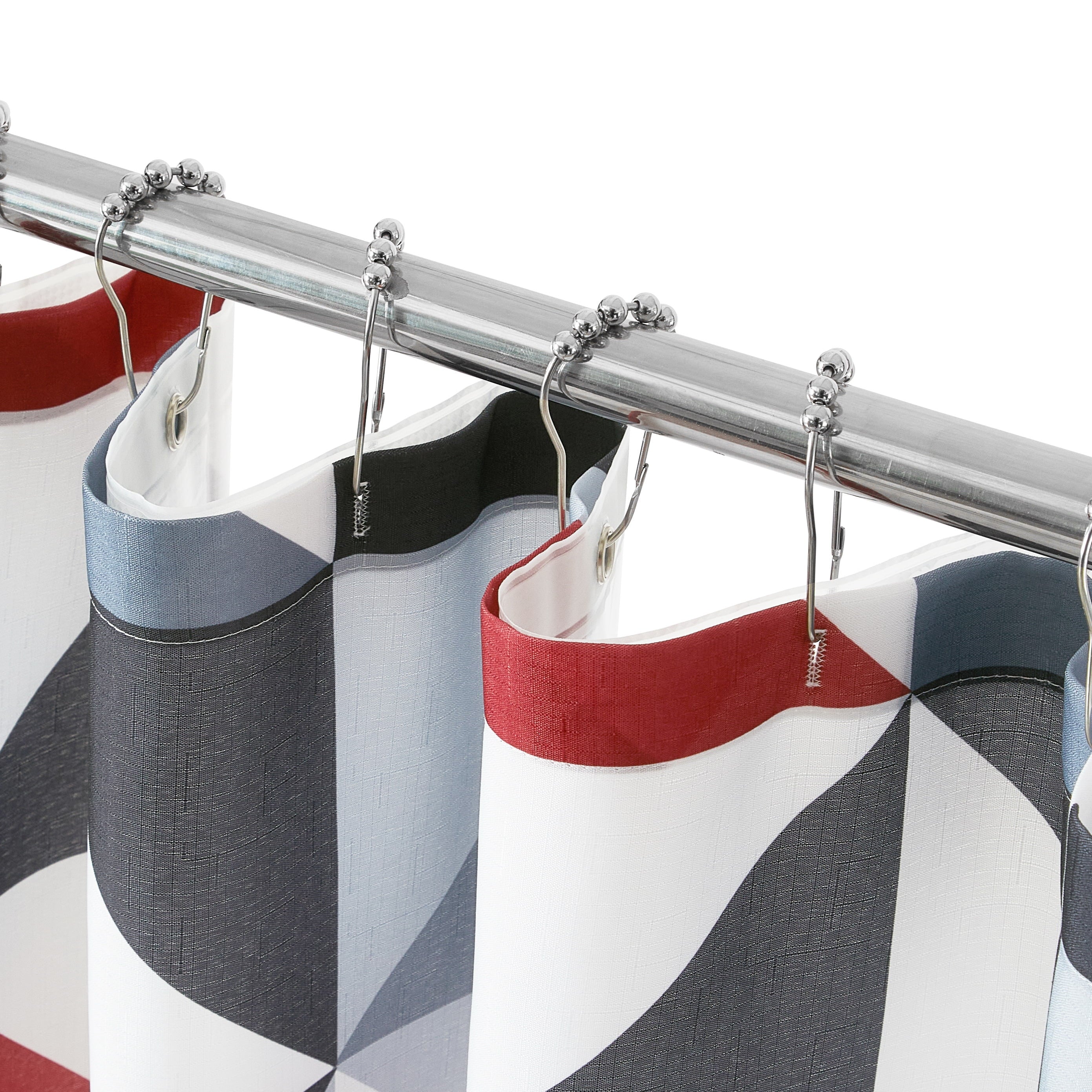 Mainstays 14-Piece Red & Black Geometric Shower Curtain Set  72" x 72" Fabric Curtain, PEVA Liner & Hooks, Bold Modern Bathroom Dcor - Image 5