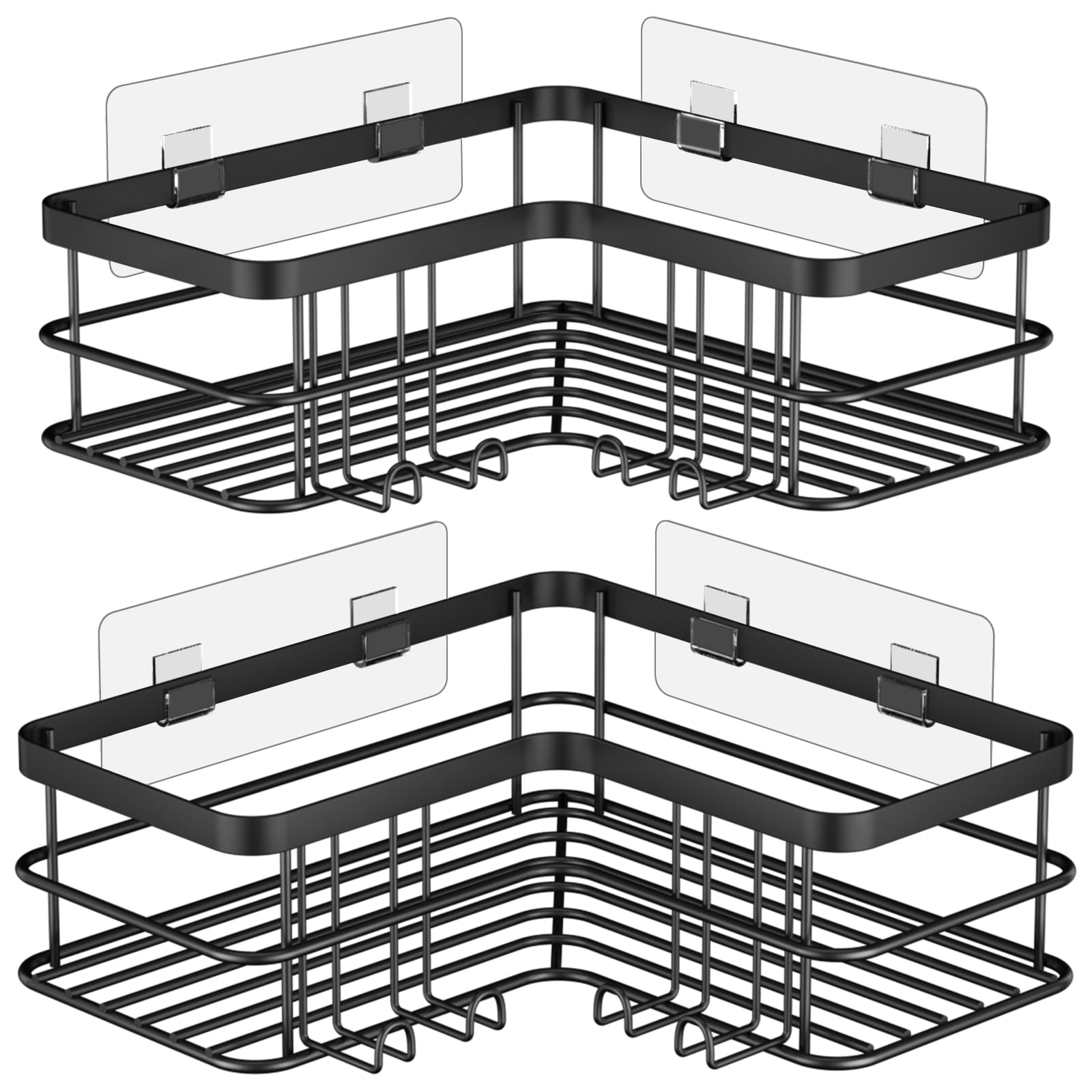 2-Shelf Caddy Corner, No Drill Rustproof Stainless Steel Bathroom Organizer Wall Mounted with 8 Hooks,Black - Image 6