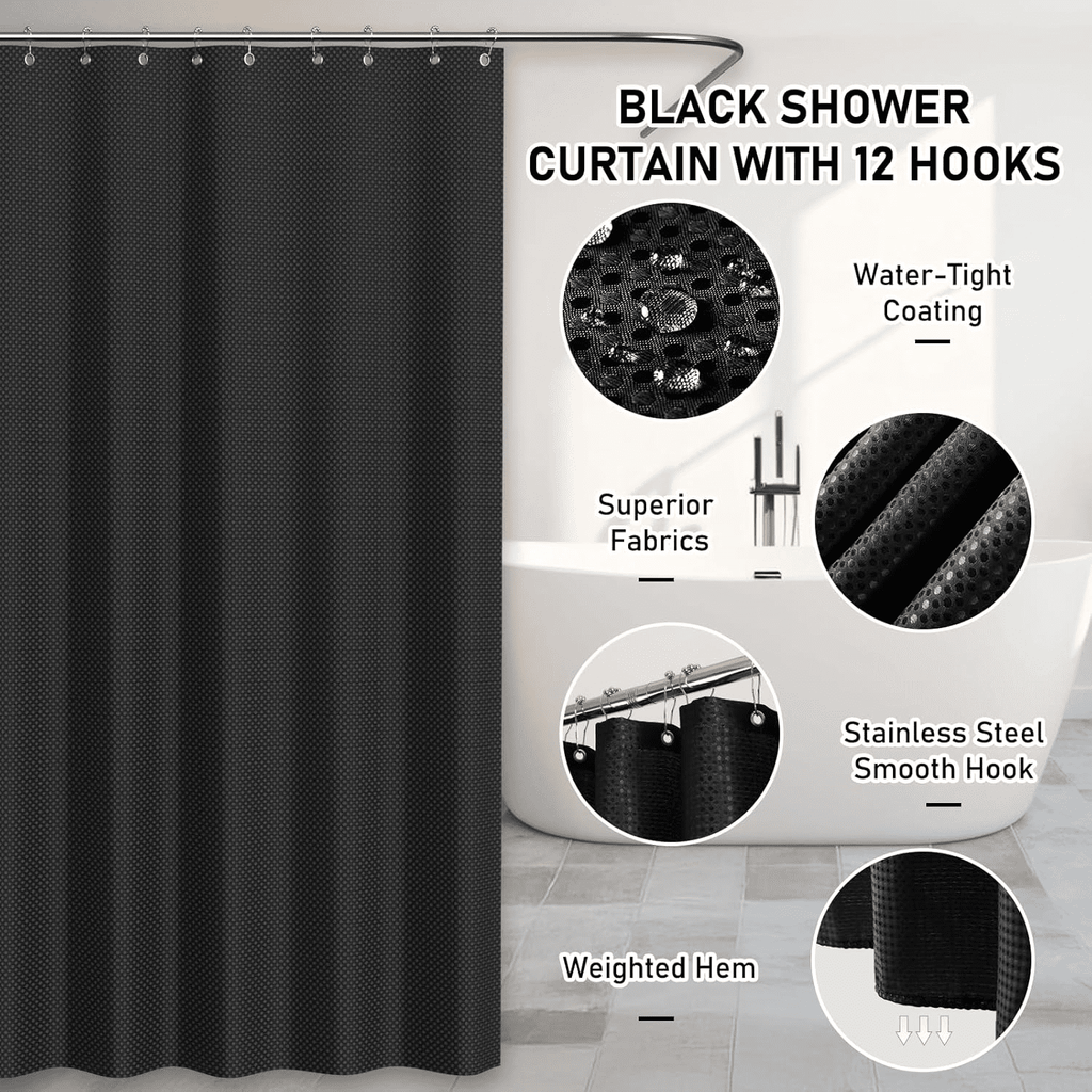 Bathroom Accessories Set-22 PCS Bathroom Set with Shower Curtain and Hooks, Toilet Brush, Trash Can & Soap Dish, Black - Image 2