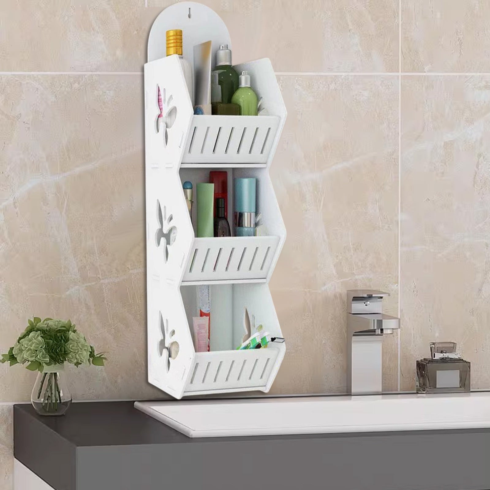 Bathroom Shelves Organizers and Storage - 3-Tier Wall Mounted No Drilling Adhesive Shelf Rack for Vanity | Toilet, Sh... - Image 5