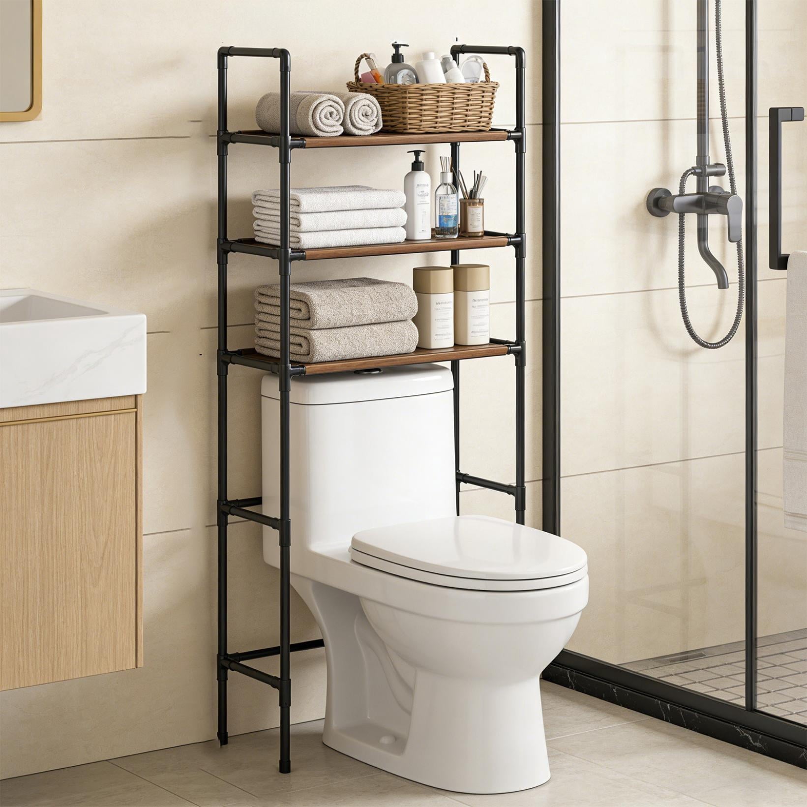 3‑Tier The Toilet Storage Rack, Space‑saving Bathroom Organizer Shelf for Toiletries, Cosmetics and Daily Essentials,... - Image 4