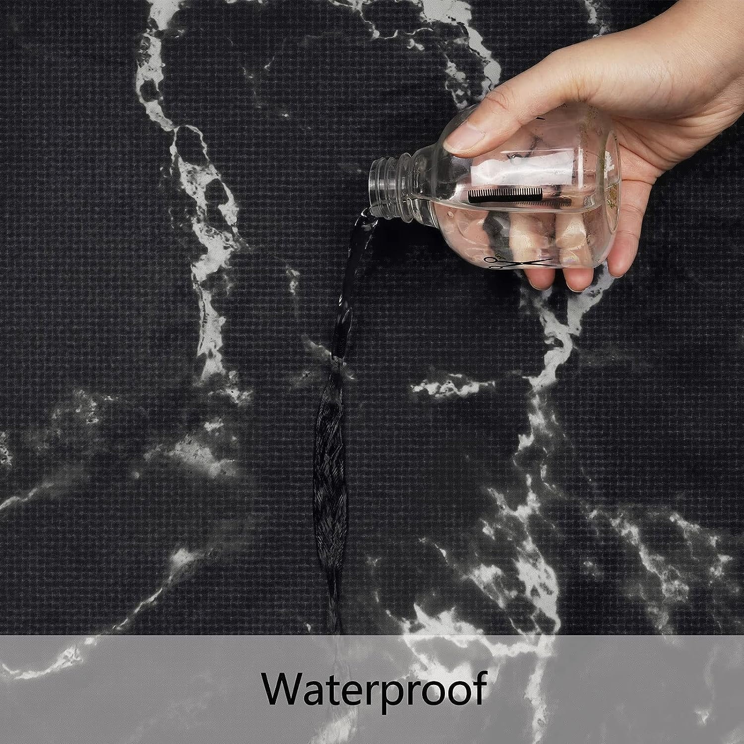 16-Piece Black Marble Shower Curtain Sets with Rugs, Modern Abstract Bathroom Sets, Waterproof Fabric Bathroom Curtai... - Image 6