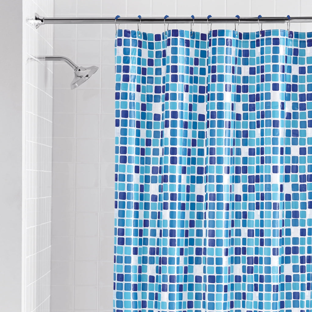 Mainstays Shower Curtain Set: Blue PEVA Curtain with 12 Roller Shower Hooks, Mosaic Medallion Design - Image 6