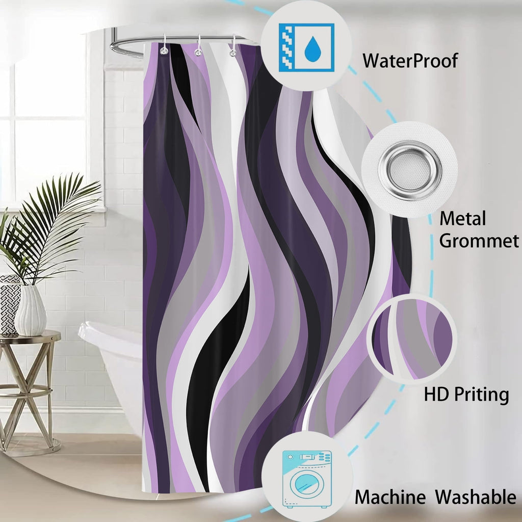 Curtain, Stripe Aesthetic Art Curtains Bathroom Decor Set, Fabric Cloth Waterproof with 12 Hooks 72x72 in - Image 5