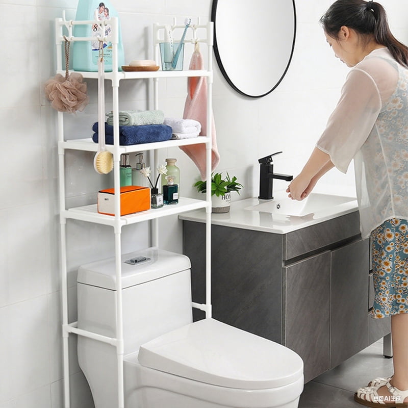 The Toilet Storage Shelf for Bathroom,3-Tier Freestanding Bathroom Organizer with 4-Hooks,H-Shape Frame,Extra Thick C... - Image 6