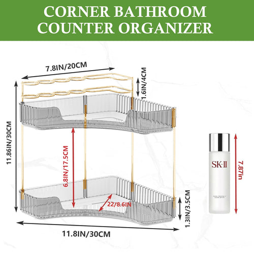 2-Tier Bathroom Counter Organizer, Makeup Cosmetic Storage with Top Toothbrush Holders, Acrylic Vanity Shelf, Skin Ca... - Image 2