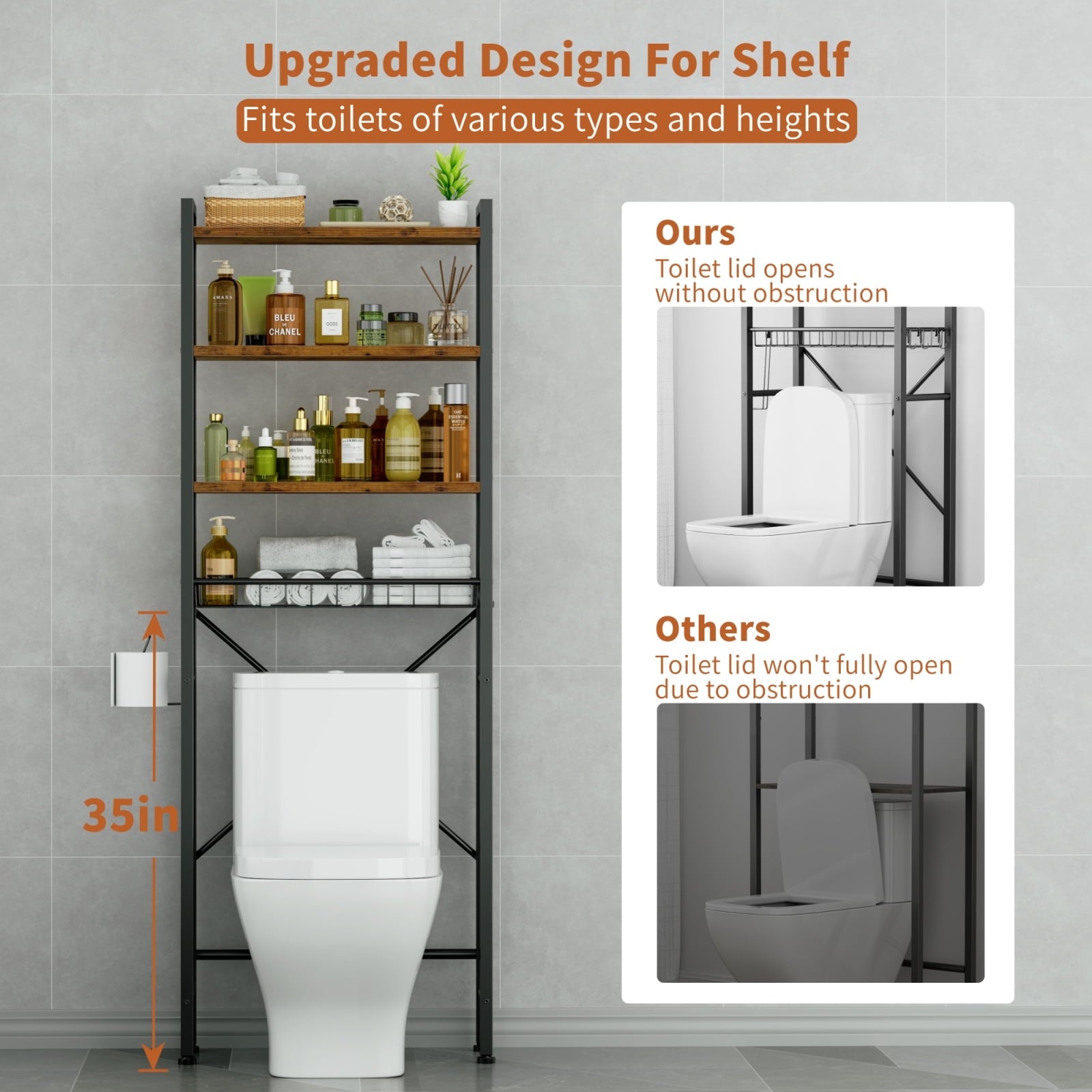 The Toilet Storage Shelf, 4-Tier Freestanding Bathroom Organizers and Storage, above Toilet Space Saver Rack with Adj... - Image 2