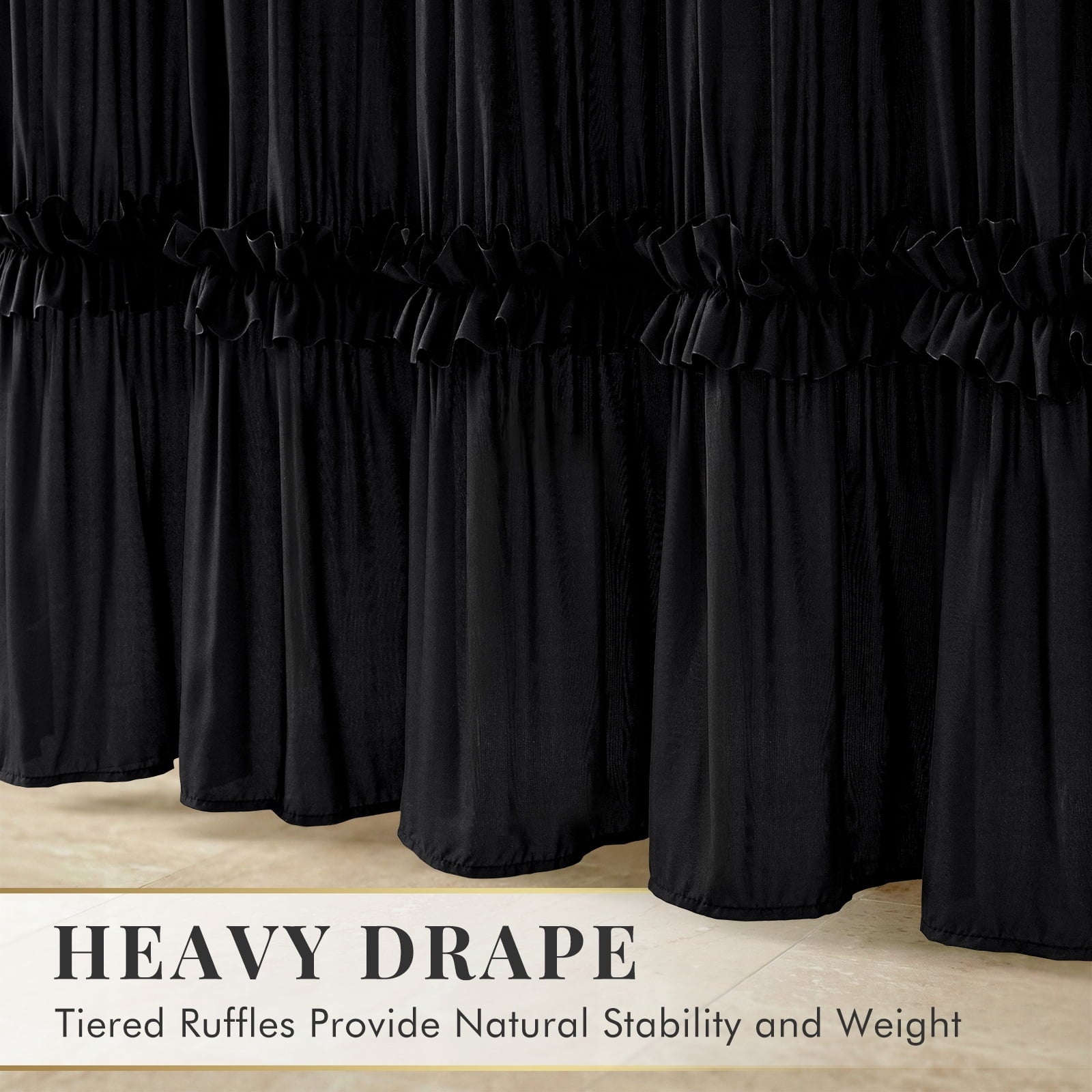 Curtain,Black Tiered Fabric Bathroom Curtain for Farmhouse Decor,72 x 72 Inch - Image 5