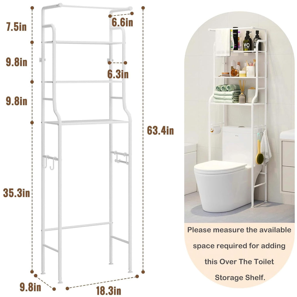 SUSUZI Over the Toilet Storage Rack 3-Tier Bathroom Organizer Shelf Metal Bath Shelves Freestanding Above Toilet Stand for Bathroom Laundry, - Image 2