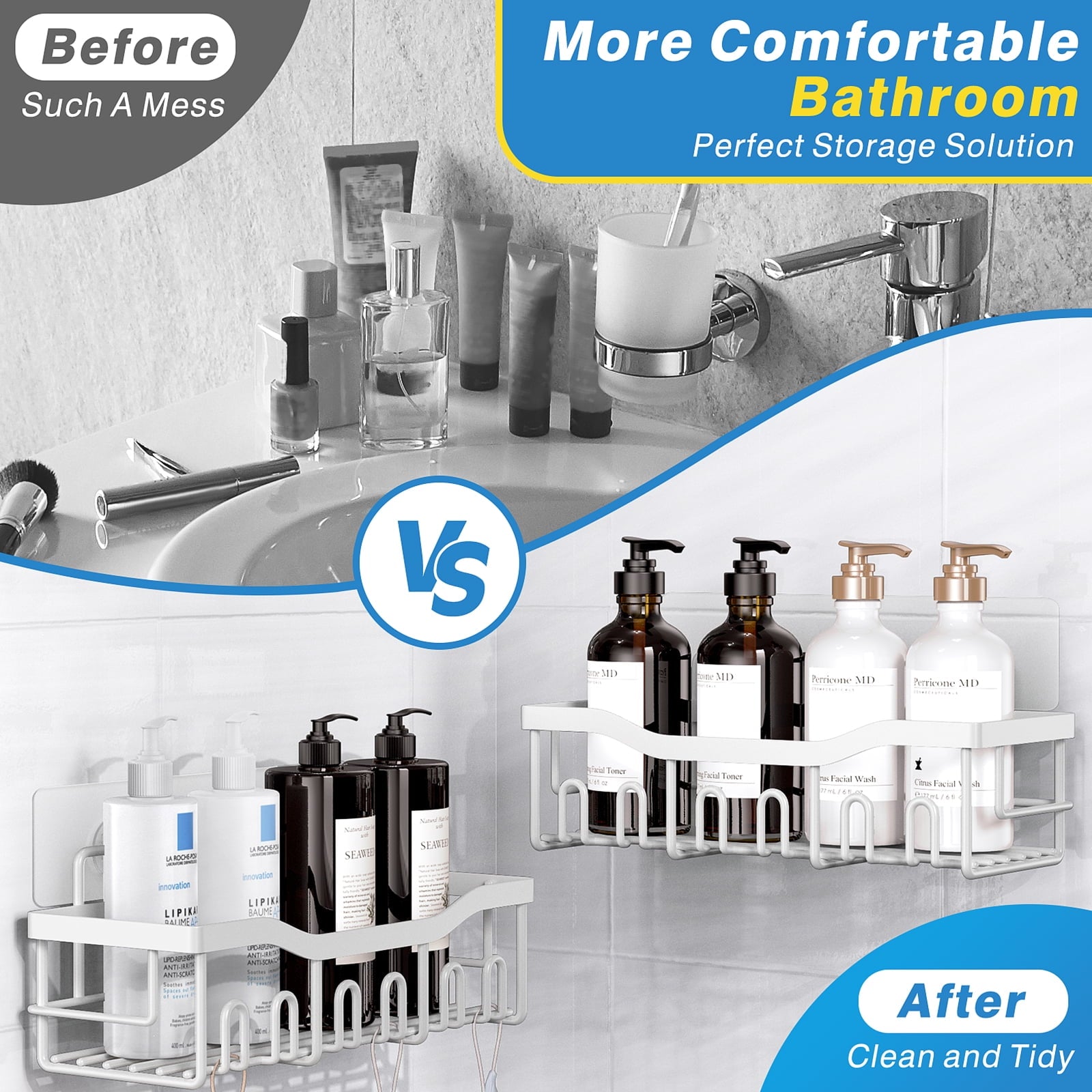 Shower Caddy 5 Pack,Adhesive Shower Organizer for Bathroom Storage&Home Decor&Kitchen,No Drilling,Large Capacity,Rustproof Stainless Steel B - Image 5