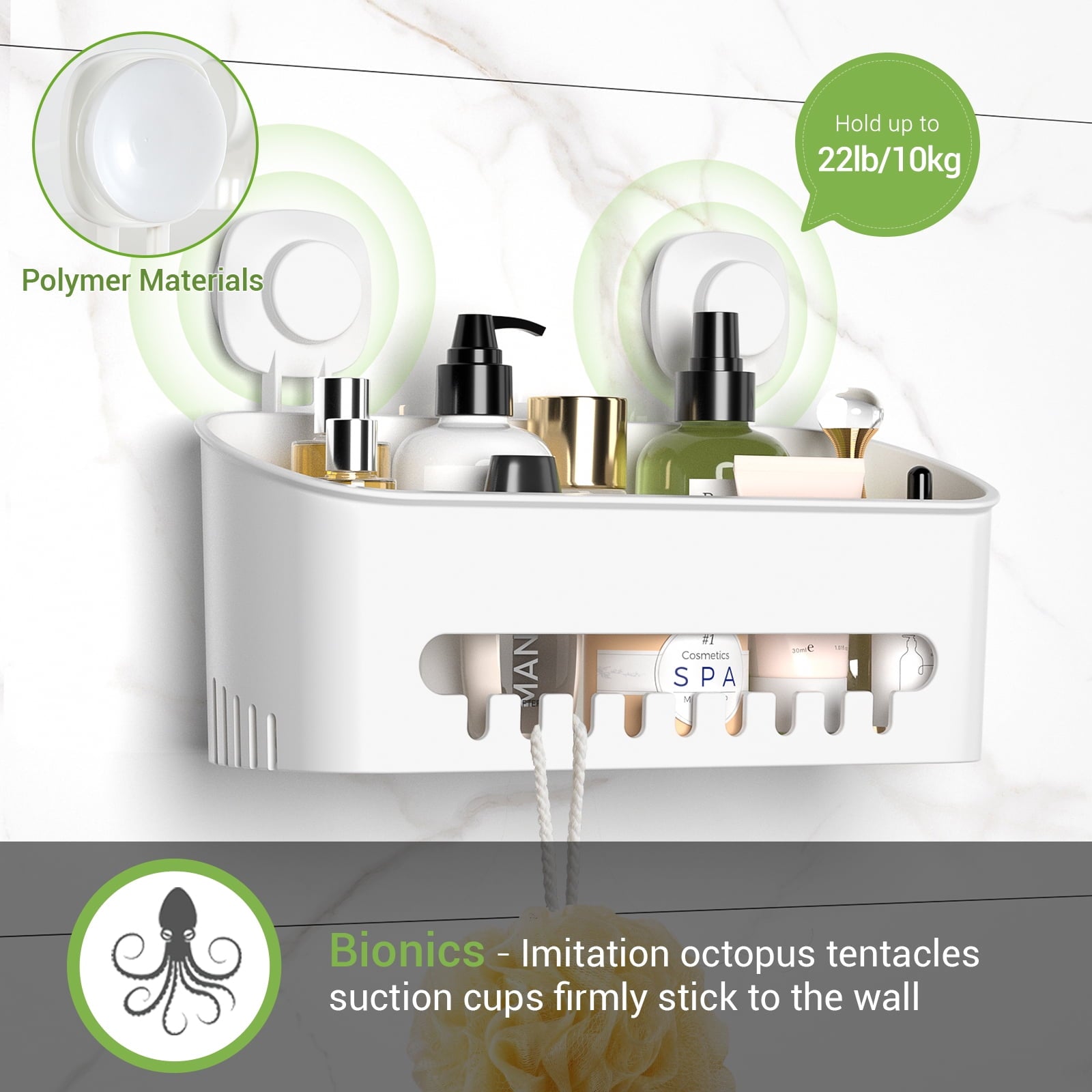 Cup Shower Caddy, No-Drill Removable Shower Organizer with Hook Slots, 22 lbs Heavy Duty Shower Storage, Waterproof S... - Image 2