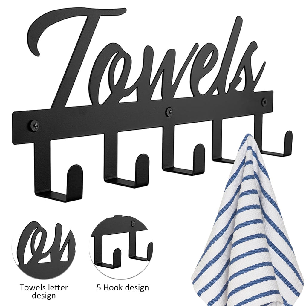 Lzvxtym Towel Rack 5 Towel Hooks Wall Mount Towel Holder Black Metal Towel Racks for Bathroom Storage Organizer Rack - Image 6