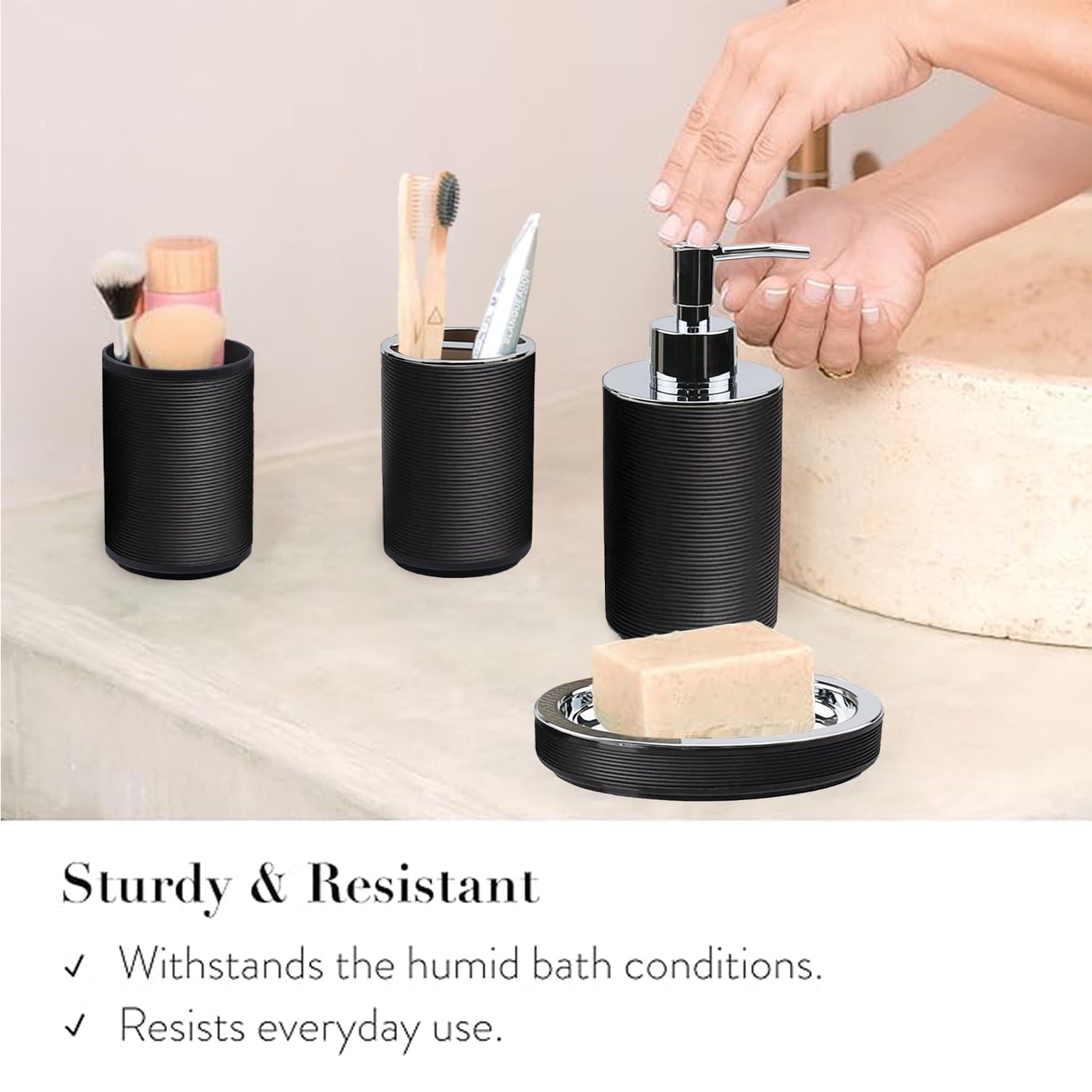 Bathroom Accessories Set 6 Pcs Bathroom Set Ensemble Complete Soap Dispenser Toothbrush Holder Tumbler Soap Dish Toil... - Image 4