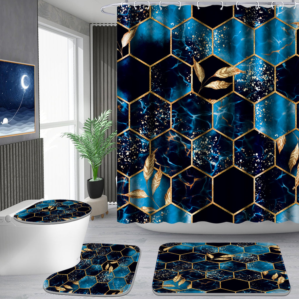 4Pcs Bathroom Sets with Shower Curtain and Rugs, Shower Curtain Set with Non-Slip Rugs,Toilet Lid Cover,Bath Mat and ... - Image 6