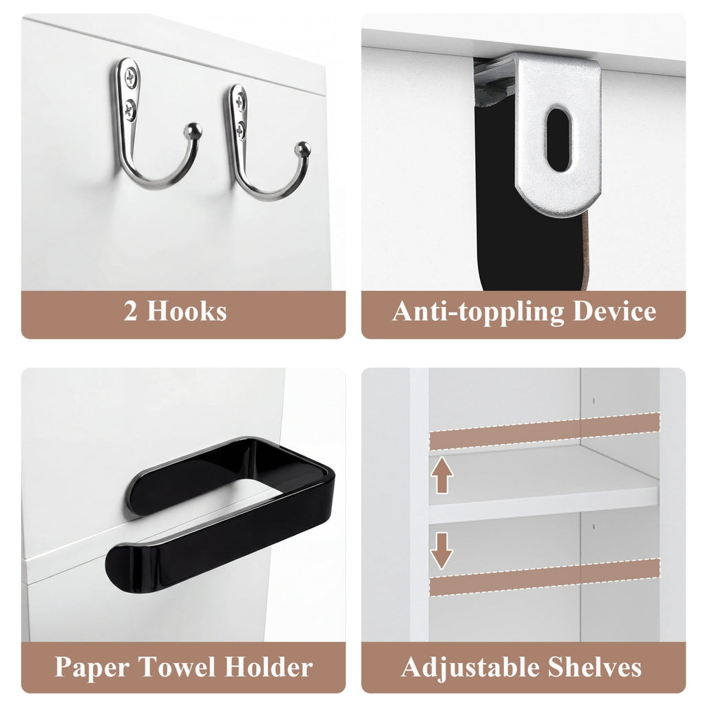 Homfa 71" Tall Bathroom Storage Cabinet with Adjustable Shelves, 2 Doors & Drawers Bathroom Storage Tower with Hooks & Paper Towel Holder, F - Image 3