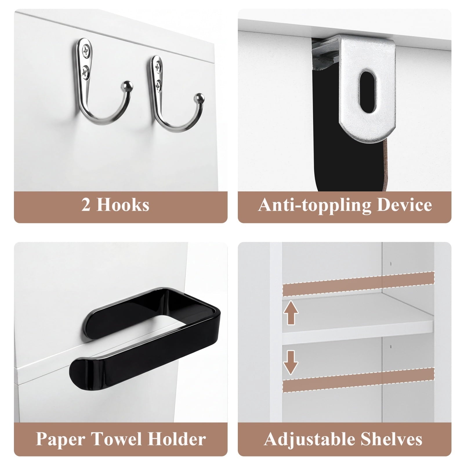 Homfa 71" Tall Bathroom Storage Cabinet with Adjustable Shelves, 2 Doors & Drawers Bathroom Storage Tower with Hooks & Paper Towel Holder, F - Image 3