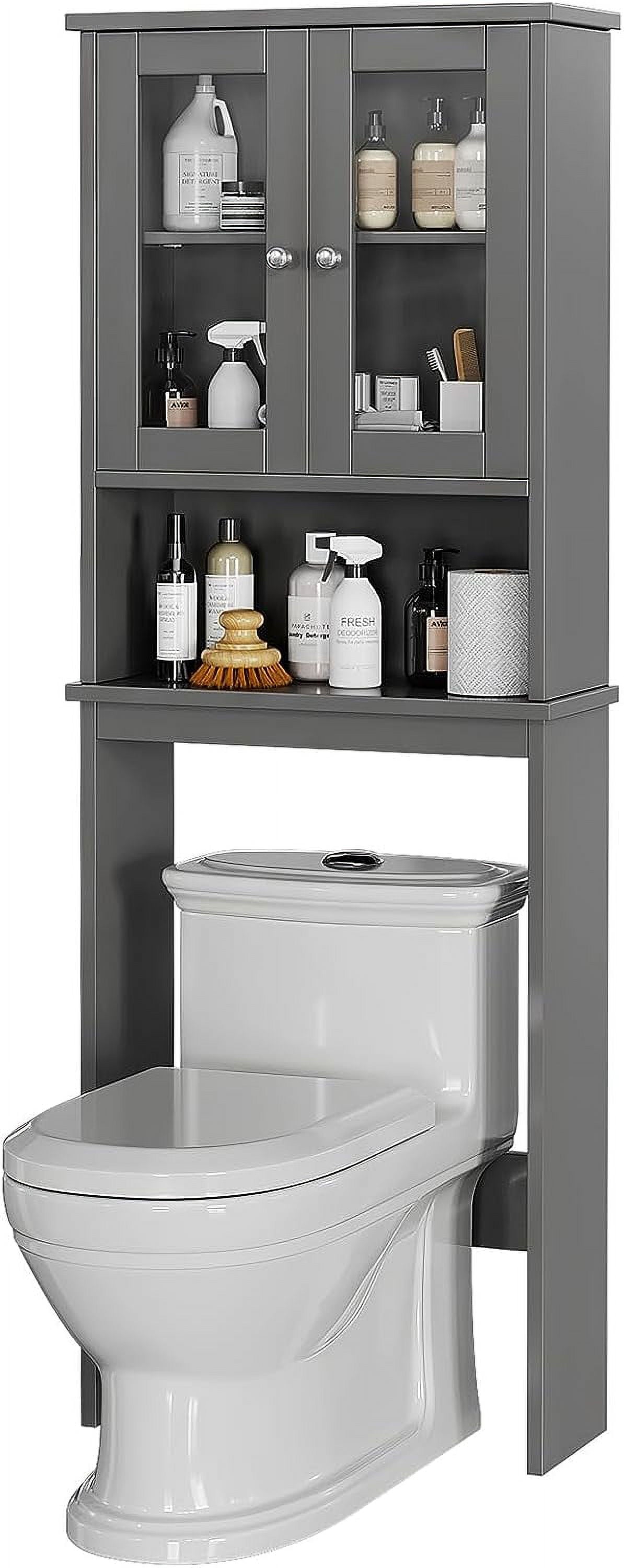 Sobaniilo Over The Toilet Storage Cabinet for Bathroom, Storage Organizer Over Toilet, Space Saver with Tempered Glass Doors, Gray - Image 3