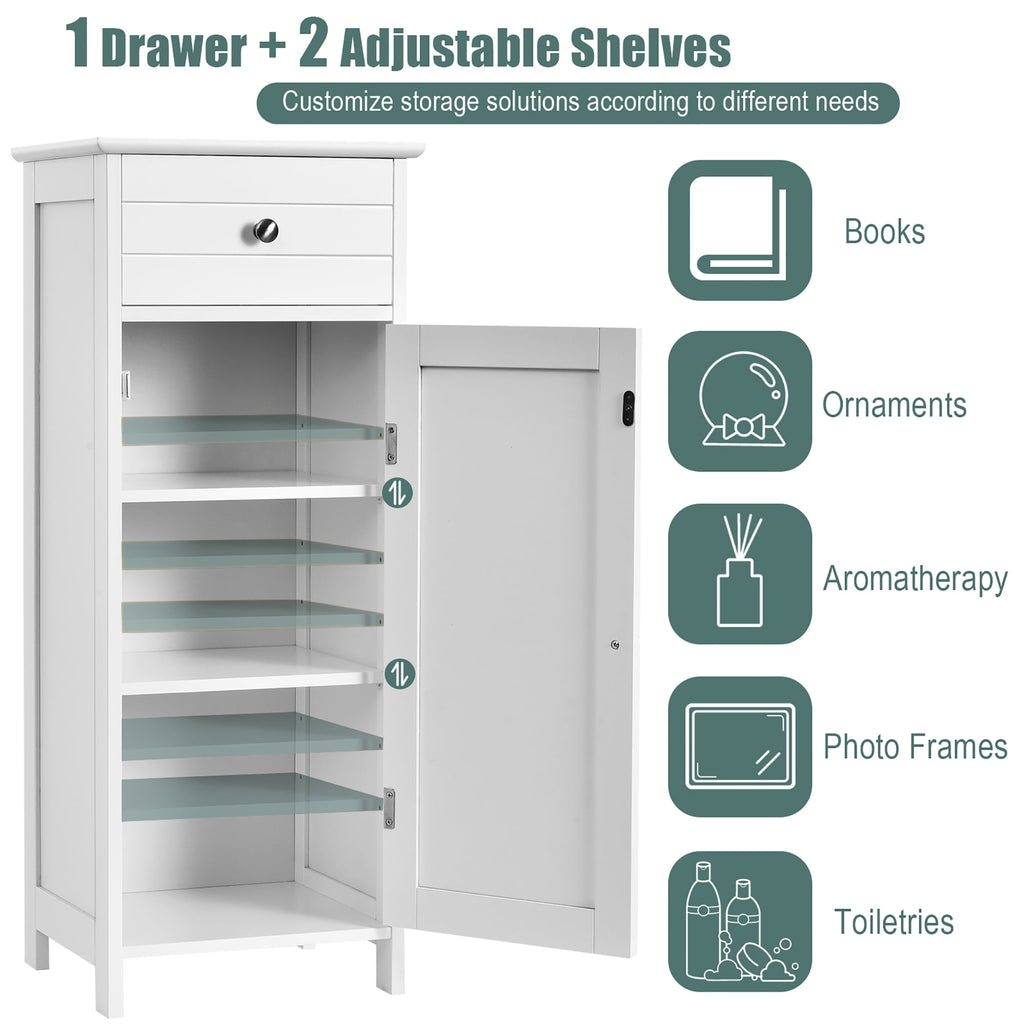 Bathroom Storage Floor Cabinet Wooden Organizer Free-Standing w/ Drawer & Shelf - Image 6