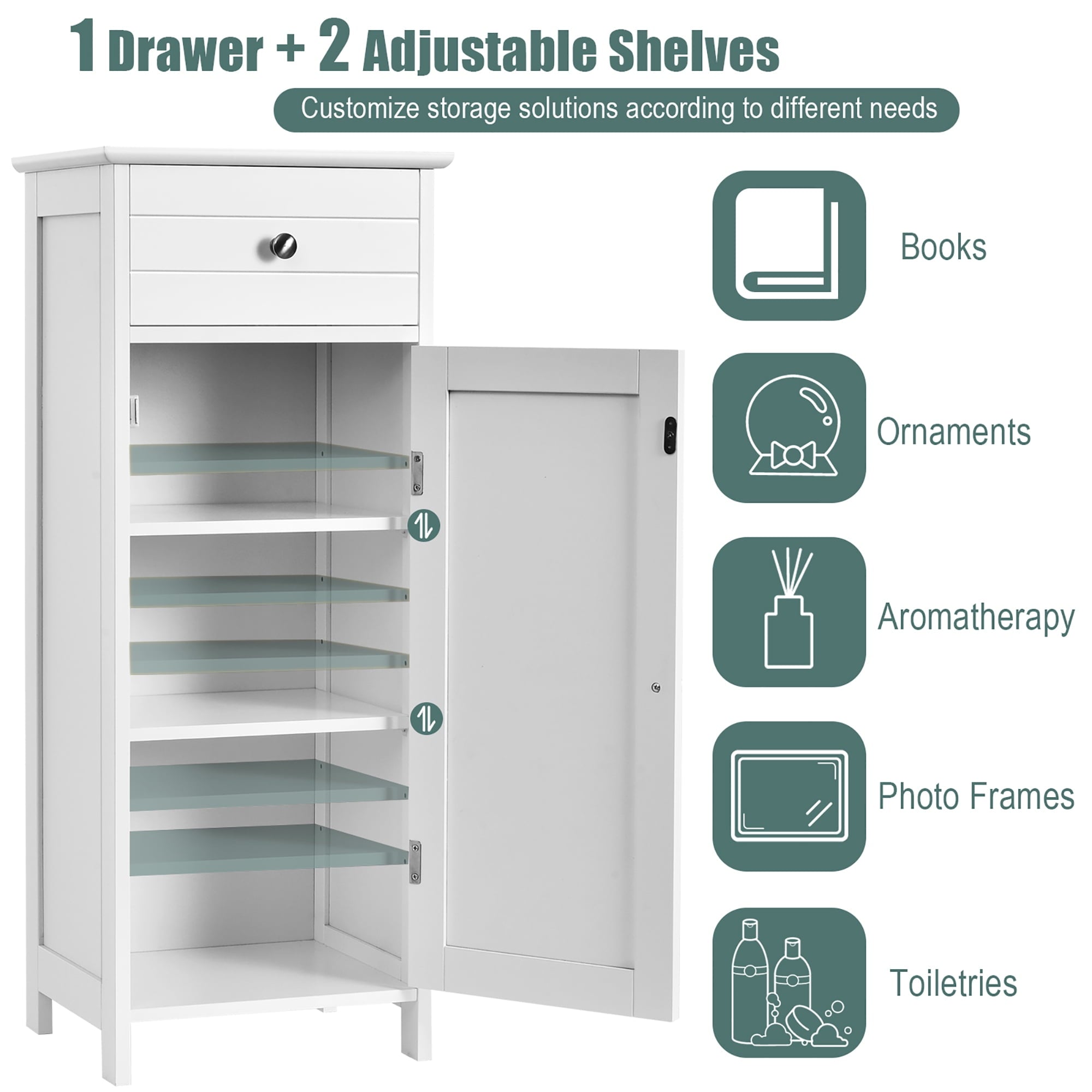 Bathroom Storage Floor Cabinet Wooden Organizer Free-Standing w/ Drawer & Shelf - Image 6