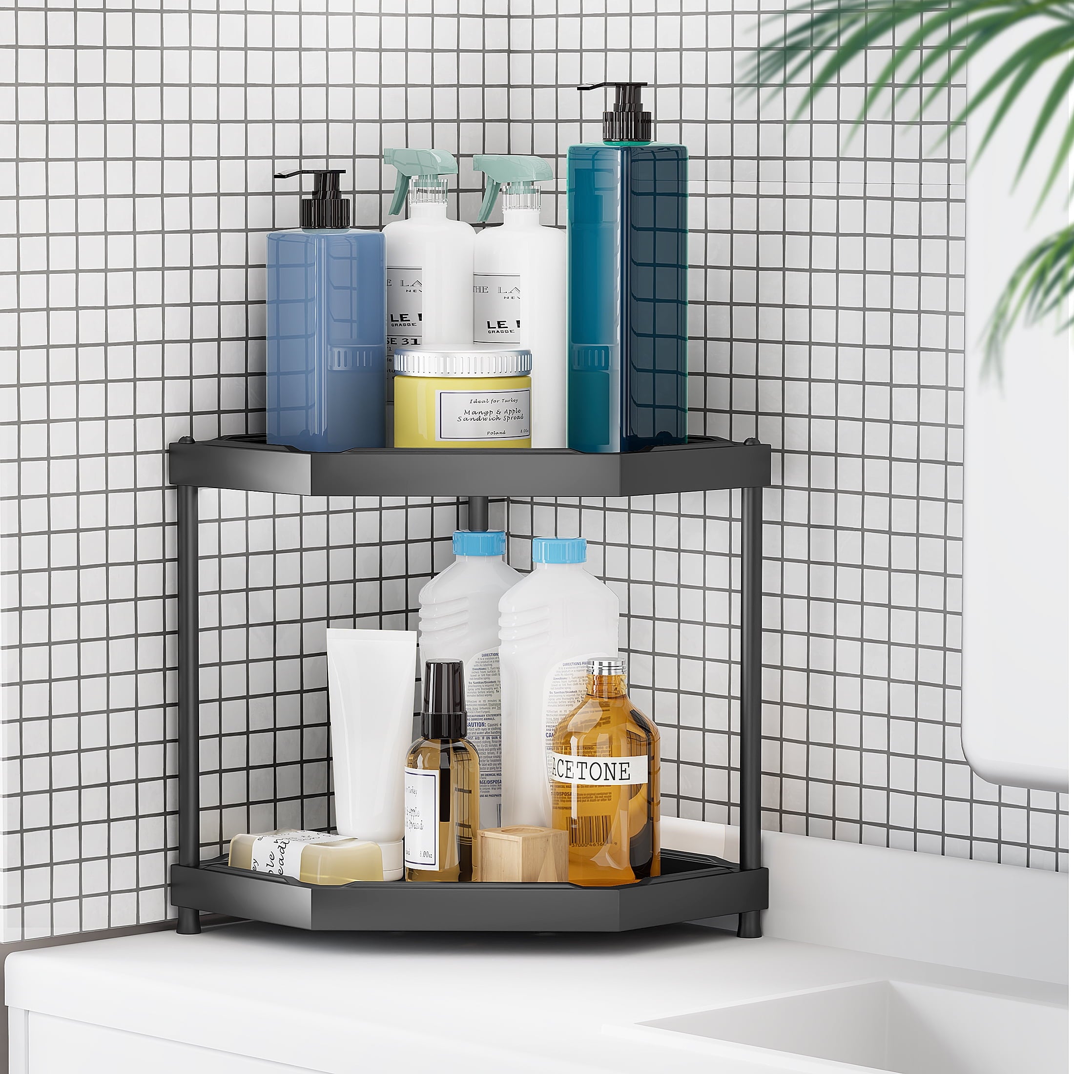 2 Corner Shelf Countertop Bathroom Counter Organizer Kitchen Storage Shelf Spice Rack Black - Image 6
