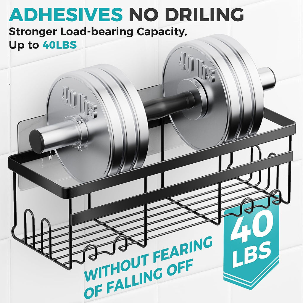 AHOXE Adhesive Shower Caddy, 5 Pack Rustproof Stainless Steel Bath Organizers With Large Capacity, No Drilling Shelves for Bathroom Storage - Image 2
