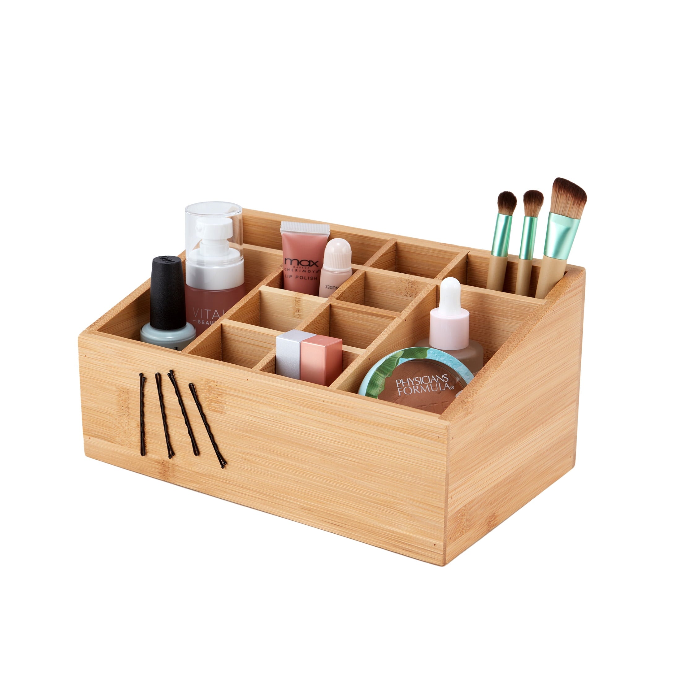 12-Compartment Bamboo Bathroom Organizer, Brown - Image 4