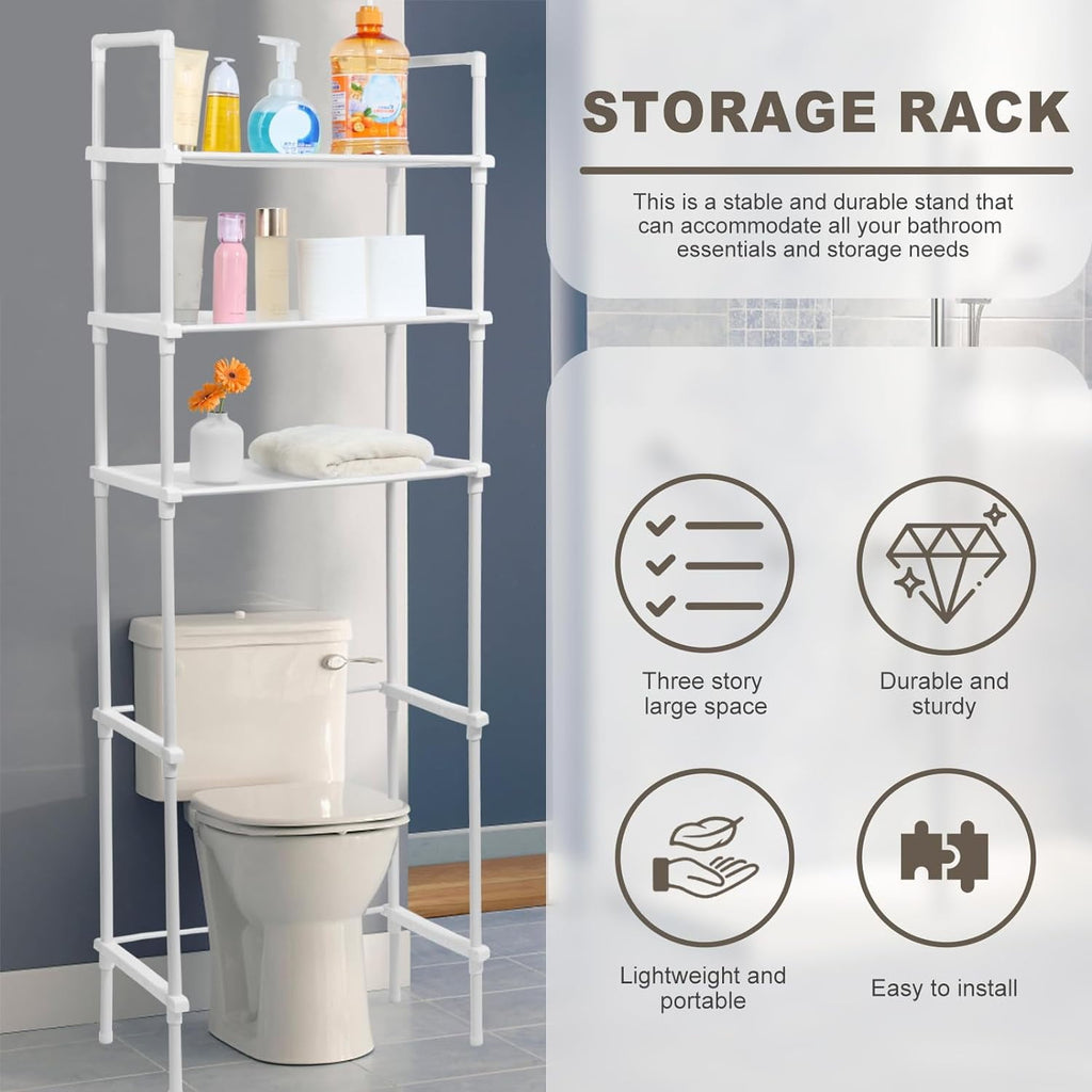3-Tier the Toilet Plastic Storage Rack – Freestanding Metal Bathroom Organizer Shelf for Bath, Laundry Above-Toilet S... - Image 2