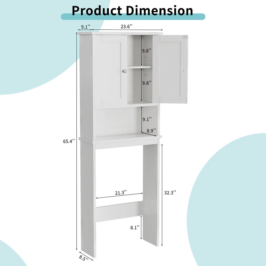 Walsunny Over The Toilet Storage Cabinet Bathroom Shelves Organizer Space Saver Freestanding Restroom Shelf with Doors Anti-Tip Device Adjus - Image 4