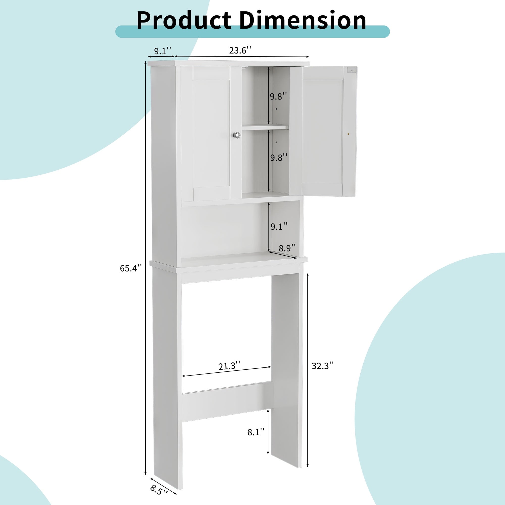 Walsunny Over The Toilet Storage Cabinet Bathroom Shelves Organizer Space Saver Freestanding Restroom Shelf with Doors Anti-Tip Device Adjus - Image 4