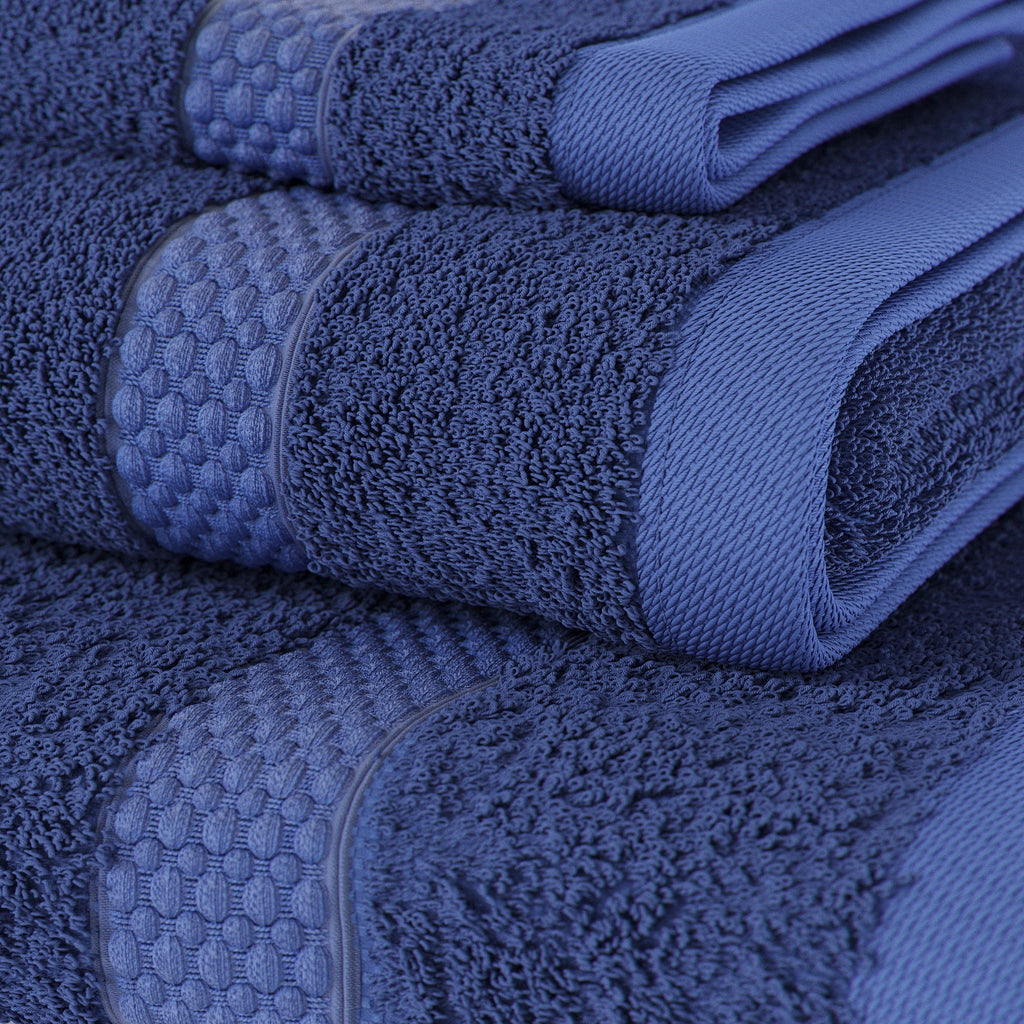 Beautiful by Drew Barrymore 6-Piece Dobby Bath Towel Set, Soft 100% Cotton, Smokey Blue - Image 4