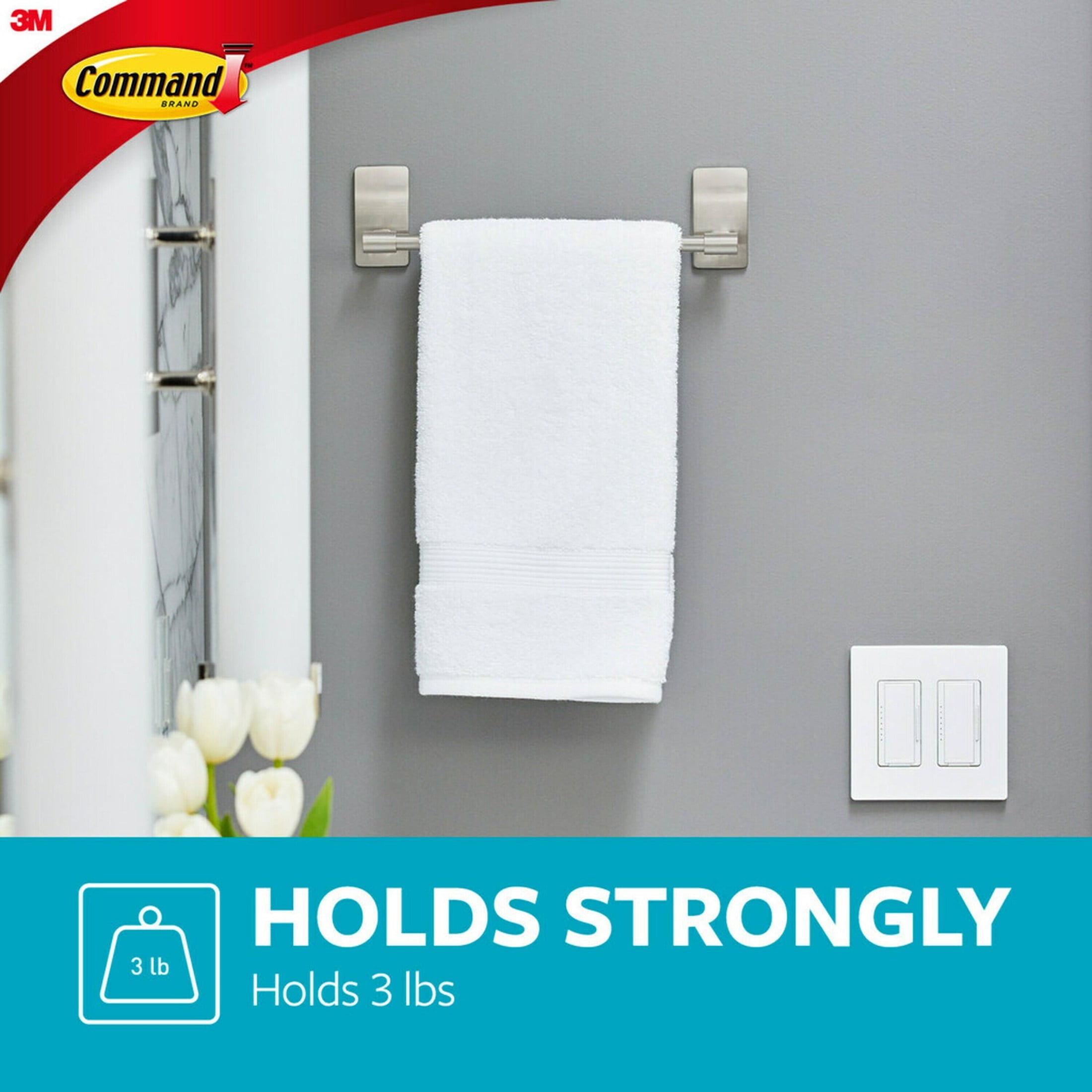 Hand Towel Bar, 1 Towel Bar, Holds 3 lbs, 4 Strips, Bathroom Organization - Image 3