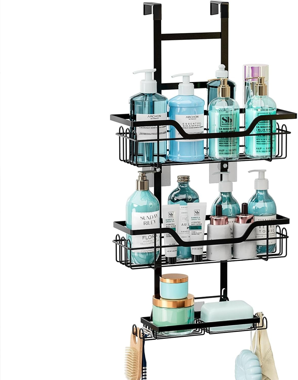 3-Tier Over The Door Shower Caddy, Large Capacity Hanging Bathroom Organizer, Space Saving Storage Rack for Shampoo Conditioner Body Wash - Image 3