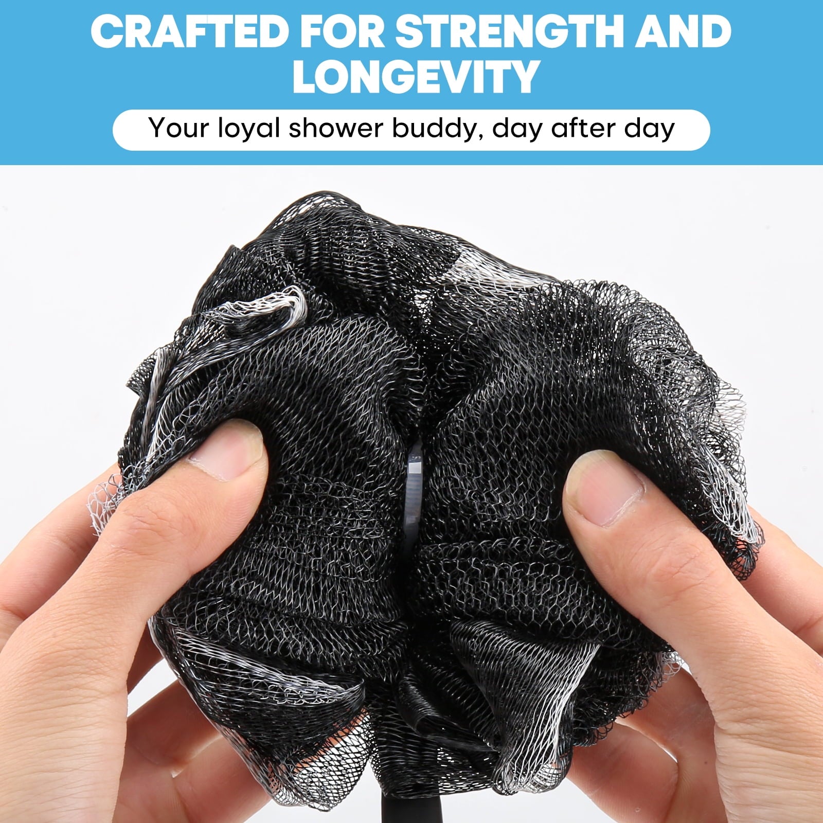 with Handle & Shower Brush, 2 Pack Charcoal Back Scrubber for Shower, Long Handle Exfoliating Body Brush Bath for Men... - Image 3
