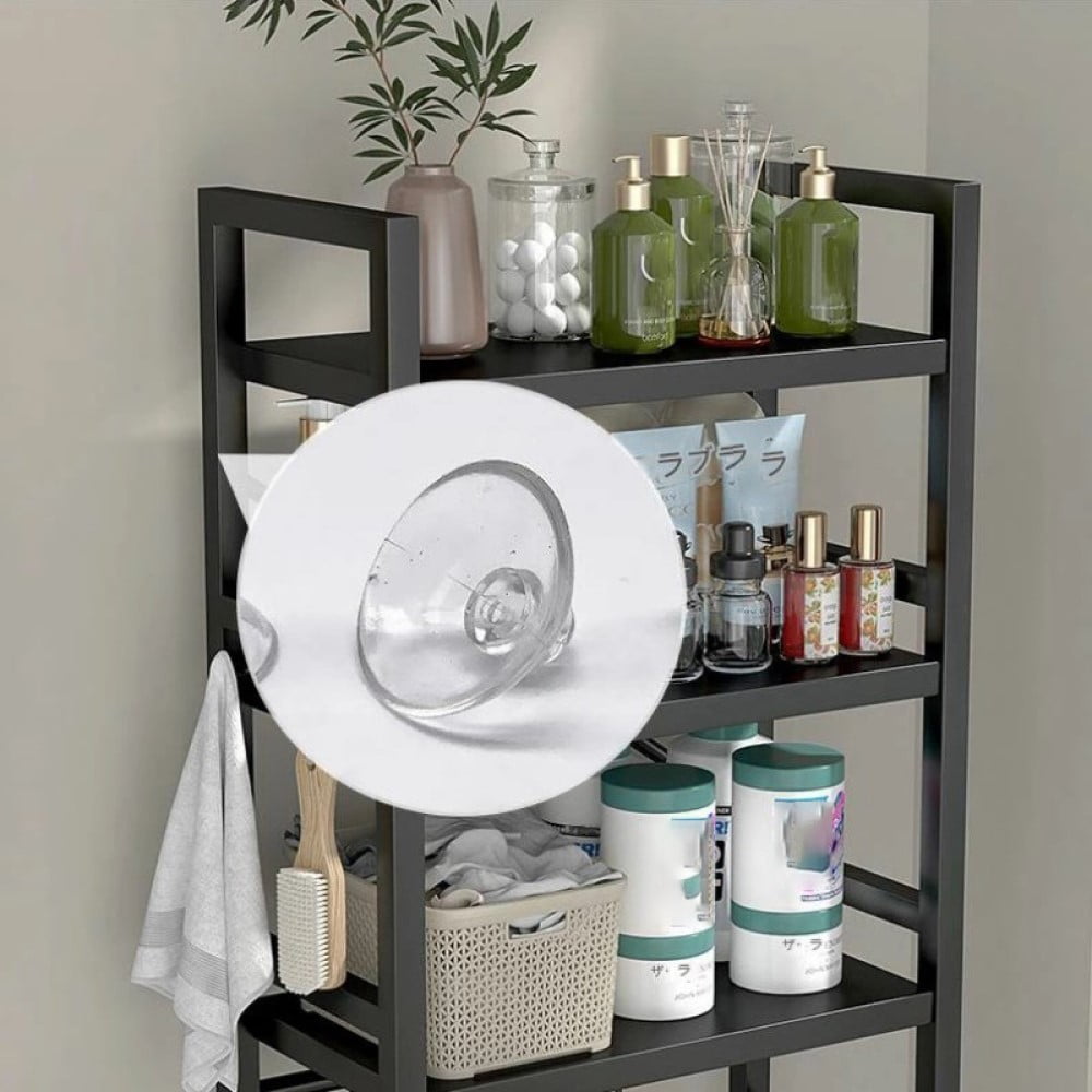The Toilet Storage Shelf, 3-Tier Freestanding Steel Bathroom Organizer, Adjustable Space Saver Rack with Hooks, Black - Image 4