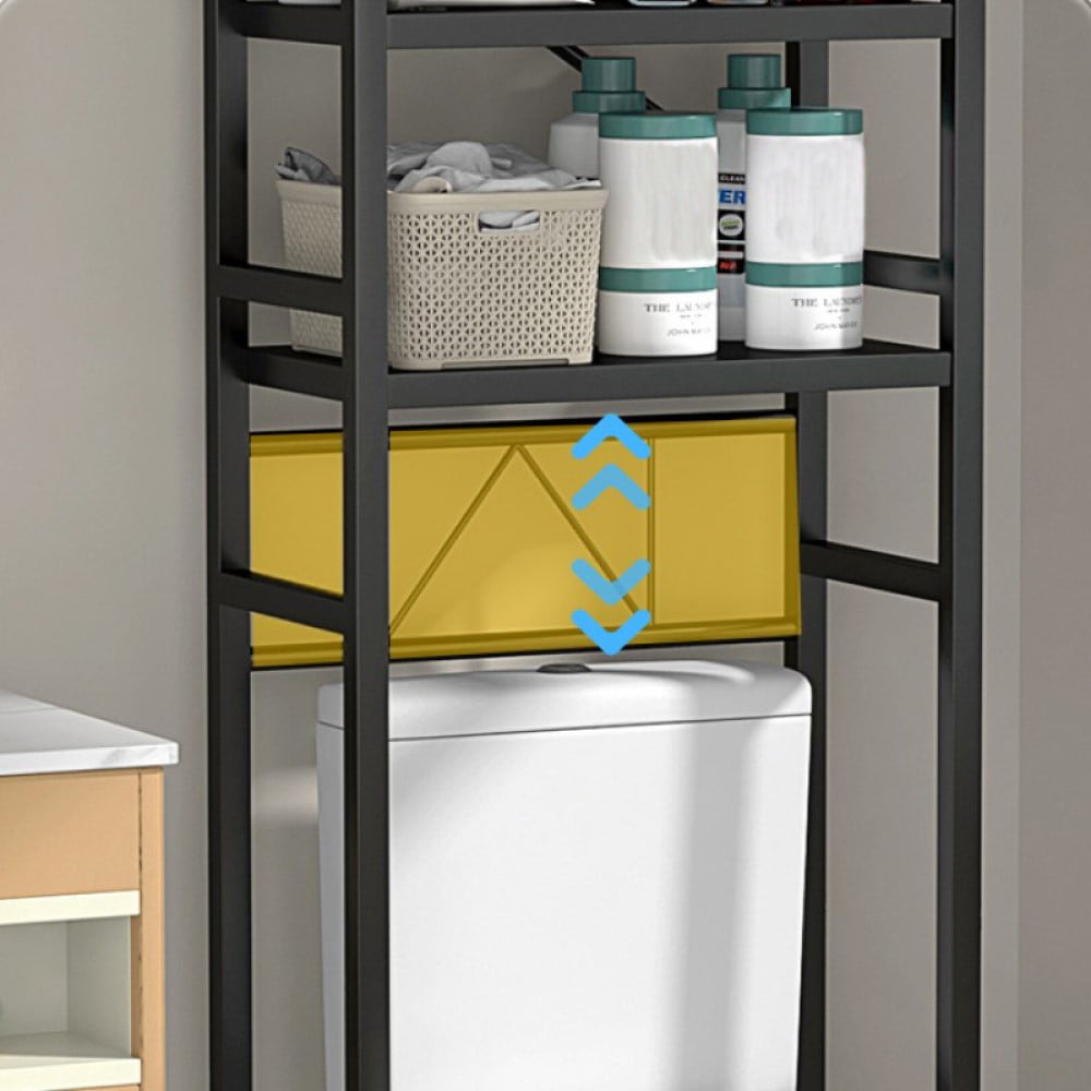 The Toilet Storage Shelf, 3-Tier Freestanding Steel Bathroom Organizer, Adjustable Space Saver Rack with Hooks, Black - Image 6