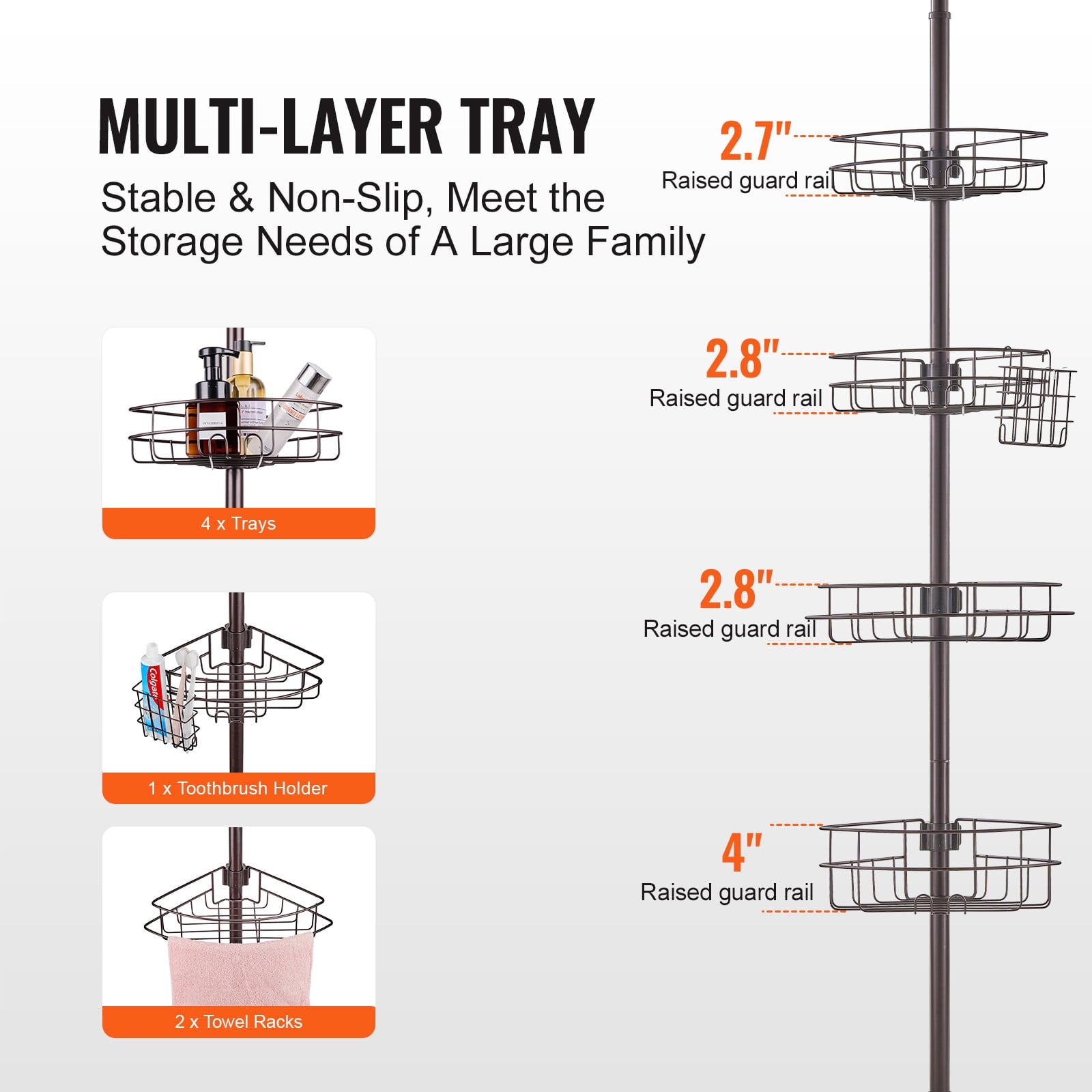 Shower Caddy, Adjustable 56" to 114", Versatile Shower with Durable Tray, Resistant to Rust, Simple Installation, Sui... - Image 5