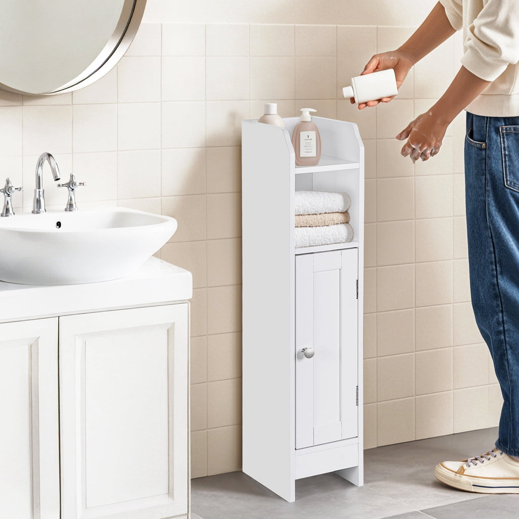 Bathroom Cabinet Slim Storage Cabinet with Adjustable Shelves Freestanding Floor Cabinet White - Image 2