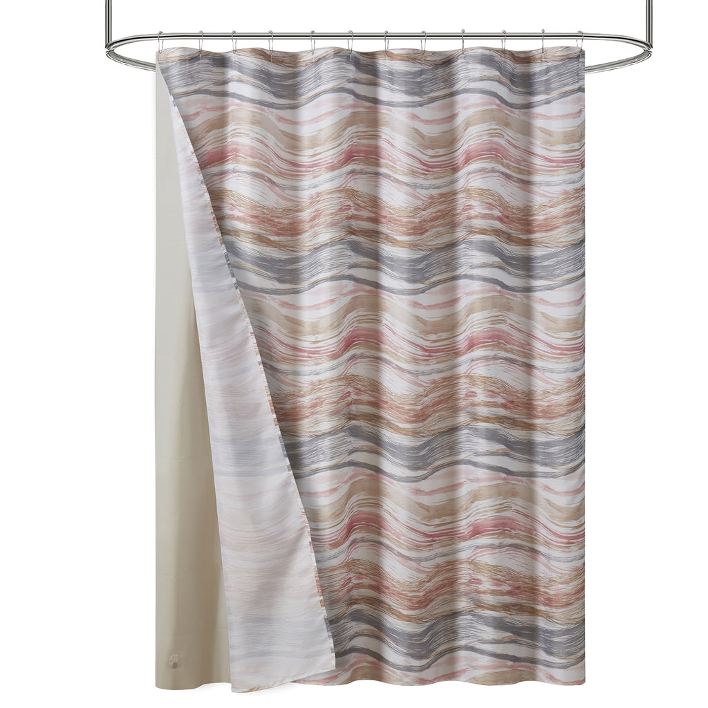 14-Piece Wave Shower Curtain Set 72" x 72" Fabric Curtain, Liner & Metal Hooks, Moisture-Repellent, Machine Washable - Image 2