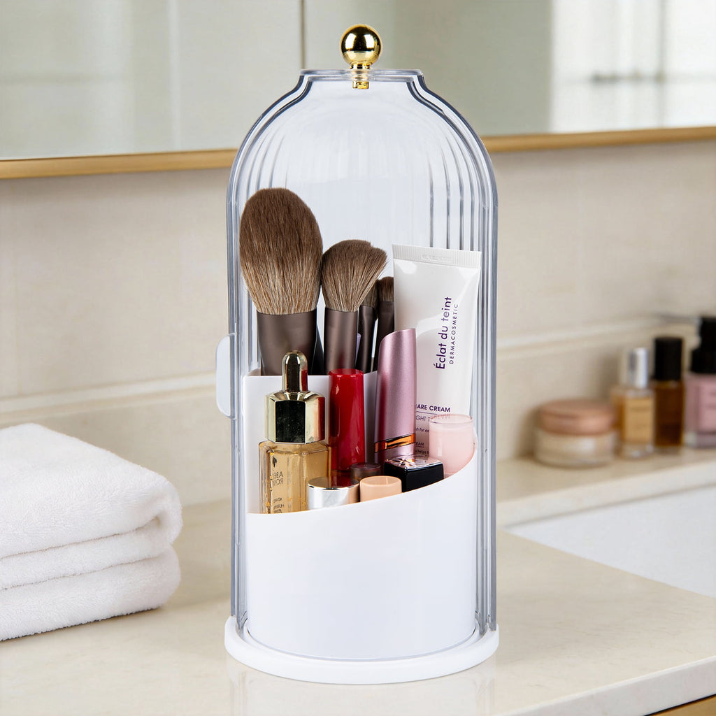 with Sliding Lid, Rotating 3 Slots Bathroom Organizer Countertop, Tooth Brush Toothpaste Holder Bathroom Counter Stan... - Image 6