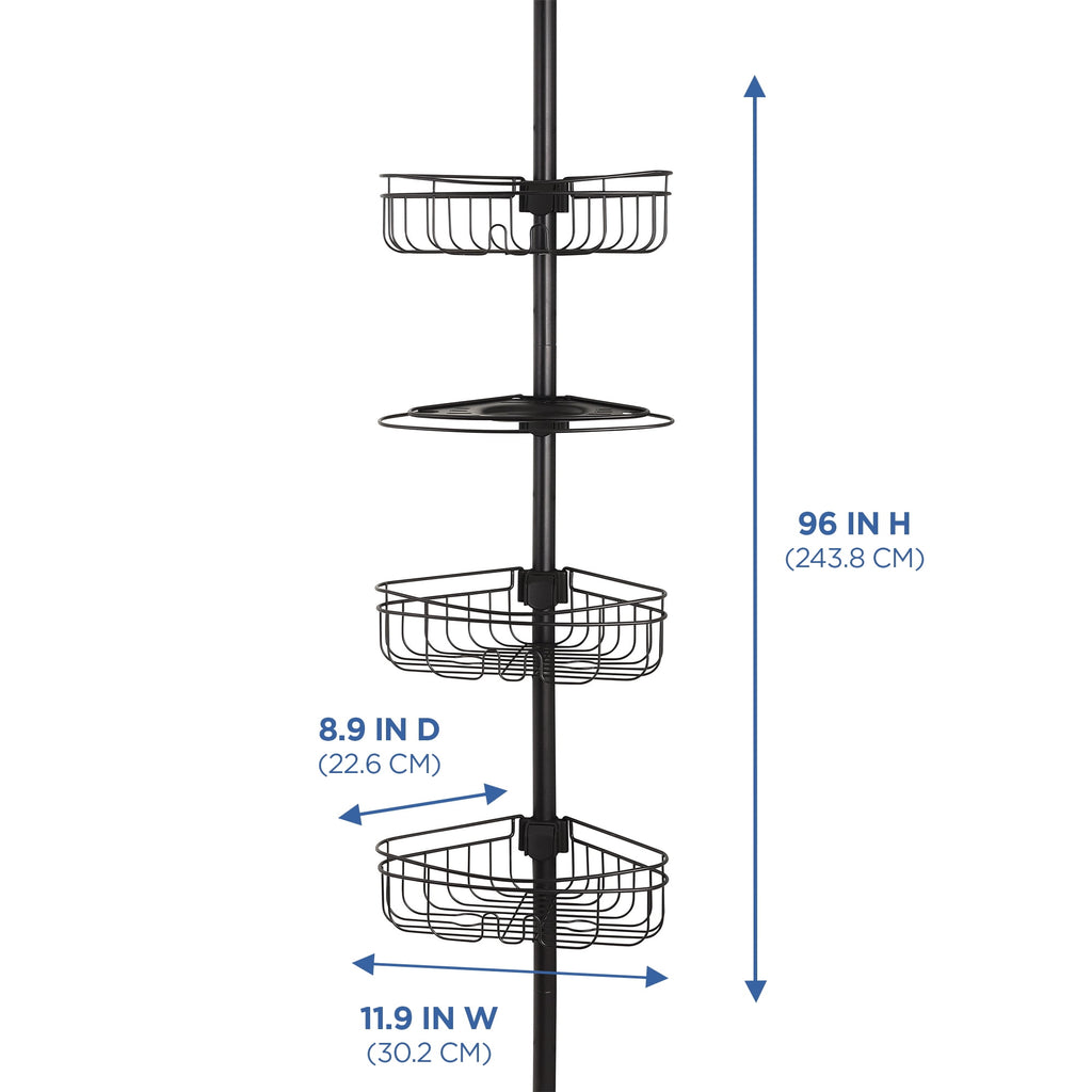 Mainstays 4-Tier Tension Pole Shower Caddy with Adjustable Baskets, Soap Tray in Oil-Rubbed Bronze - Image 4
